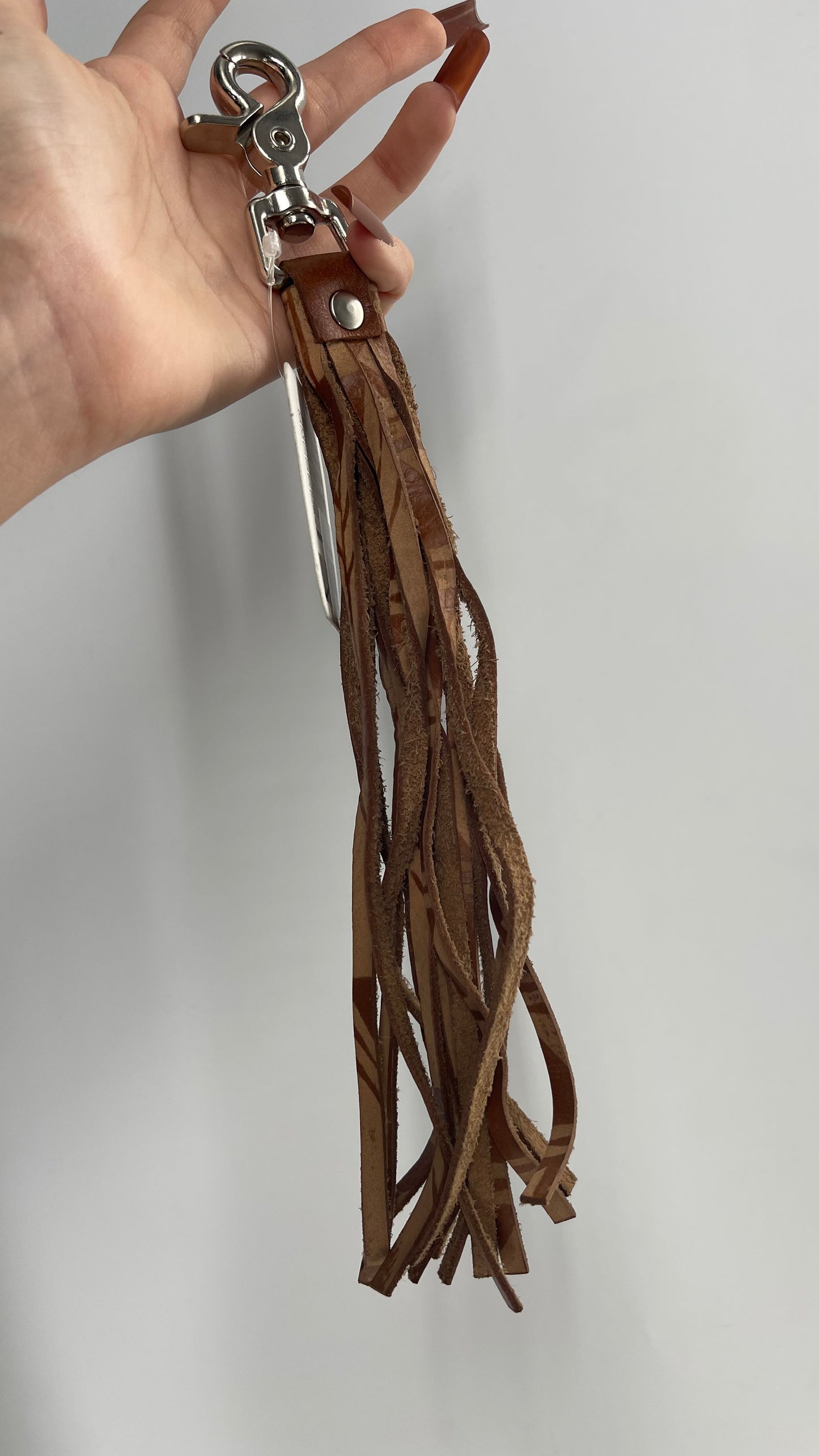 Free People Patterned Leather Tassel Keychain Ring with Tags Attached
