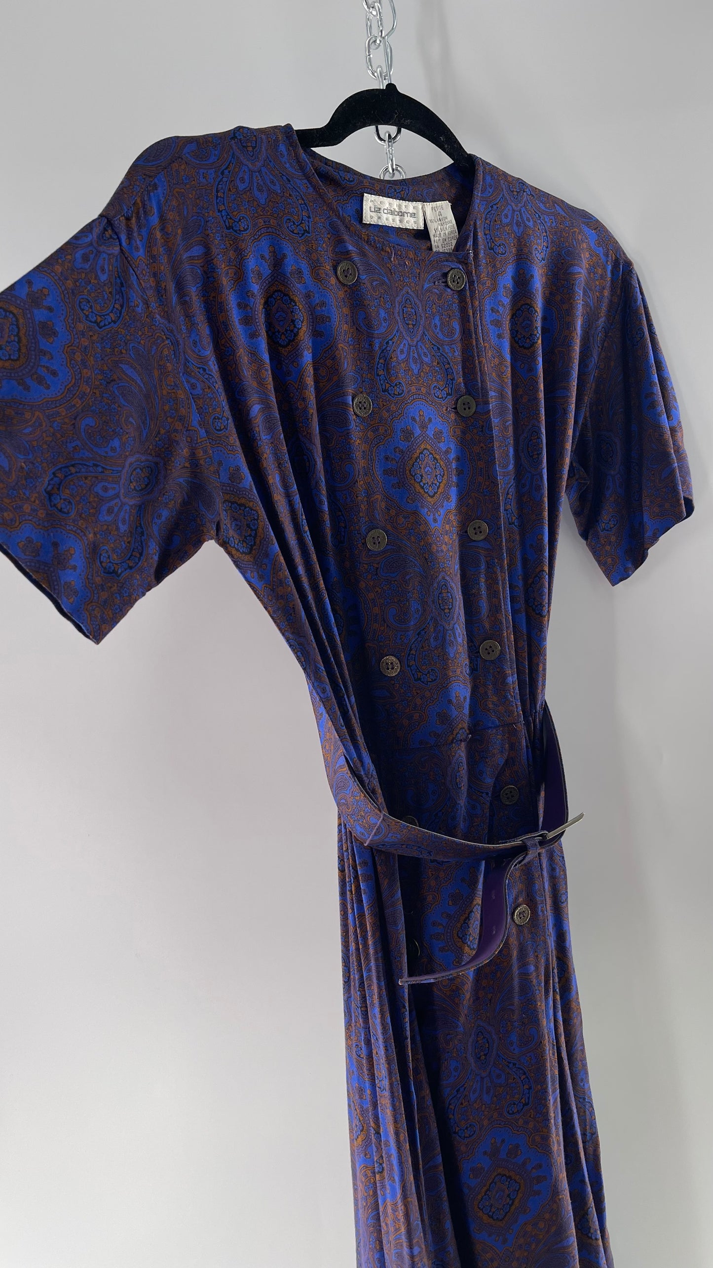Vintage Liz Claiborne Cobalt Blue and Mustard Paisley Patterned 60s Style Dress(4)