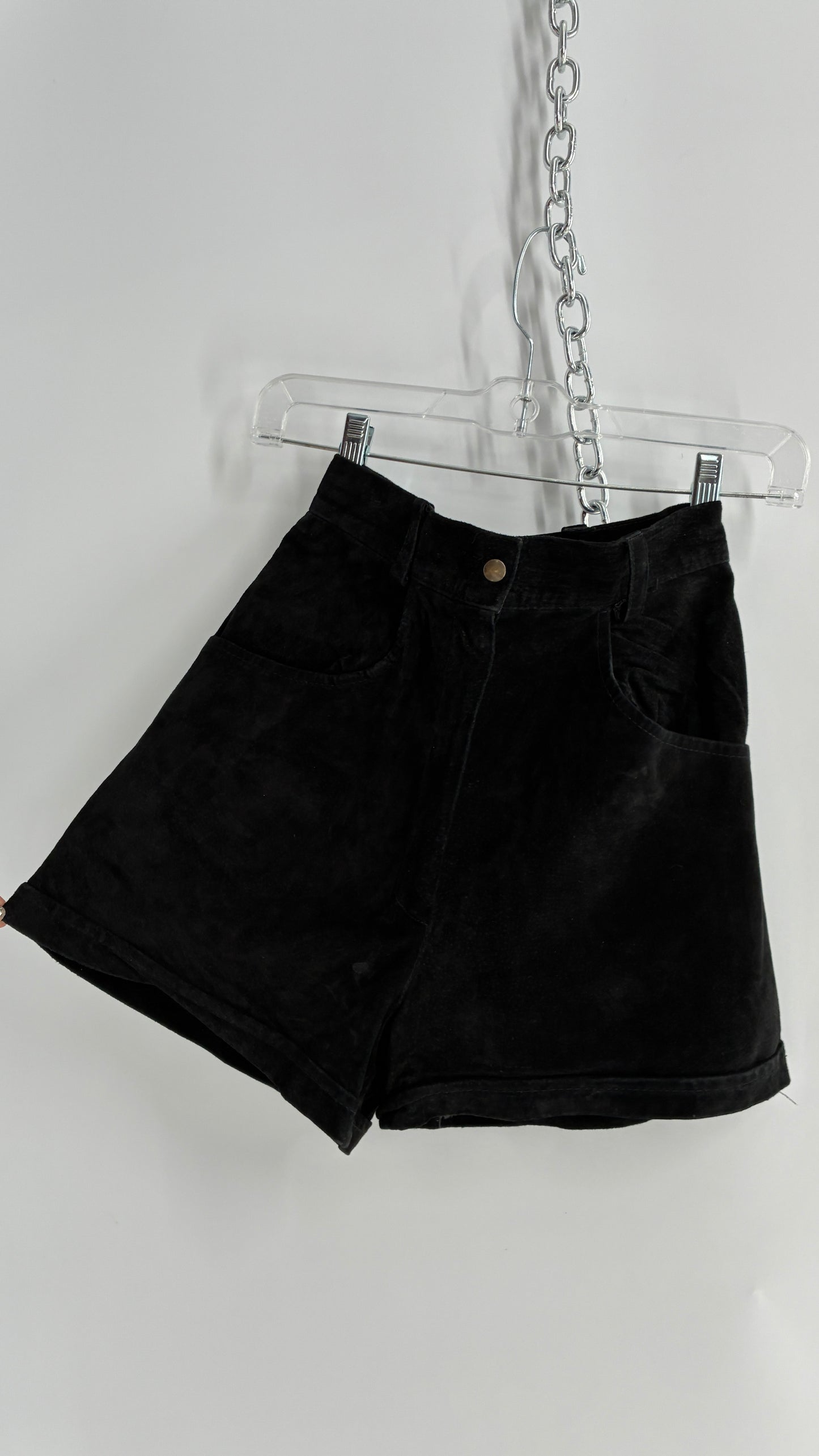 Vintage NEVADA BLUE Black Genuine Suede High Waisted Shorts (XS)