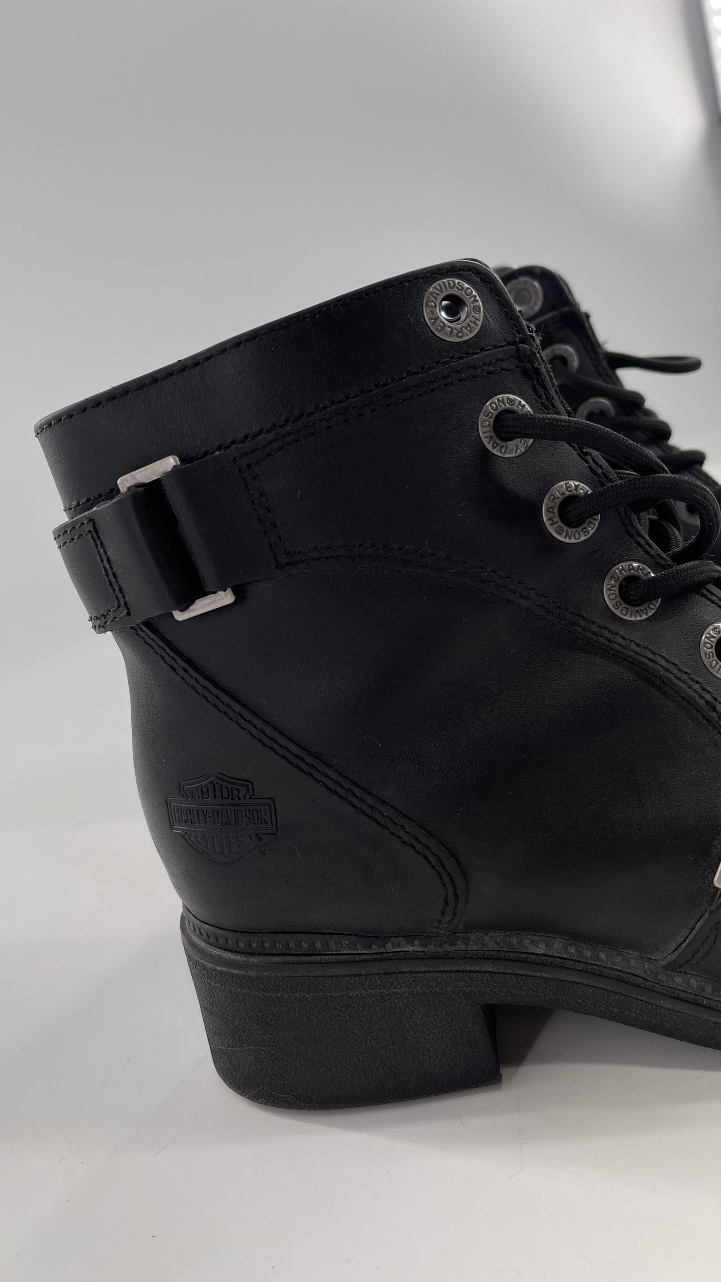 Harley Davidson Black Leather Combat Boots (8.5)