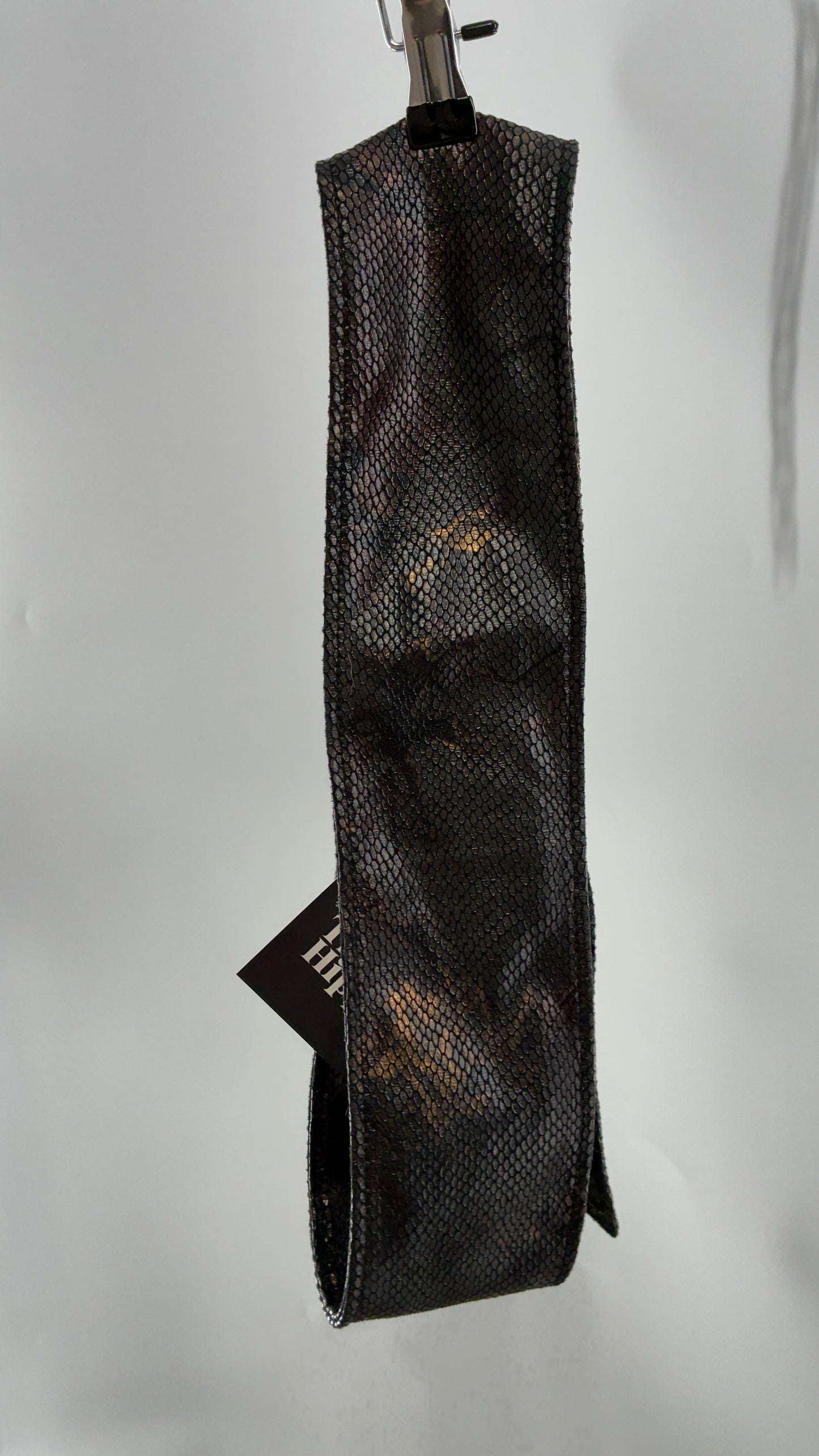 Vintage Snake Skin Patterned Wide Belt with Gold Brass Oversized Buckle (Large)