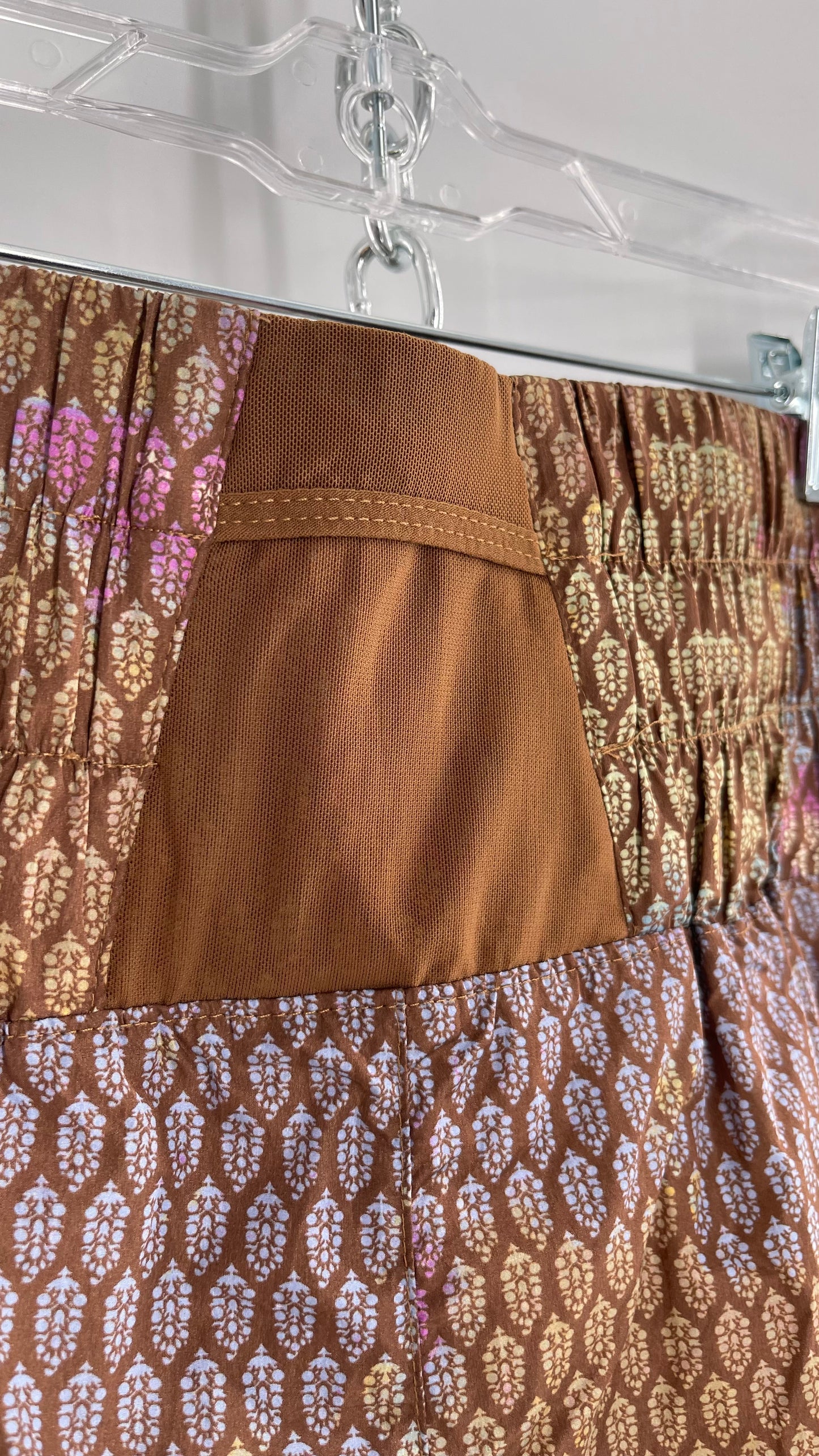 Free People Brown Patterned Parachute Shorts with Wide Waist Band (Large)