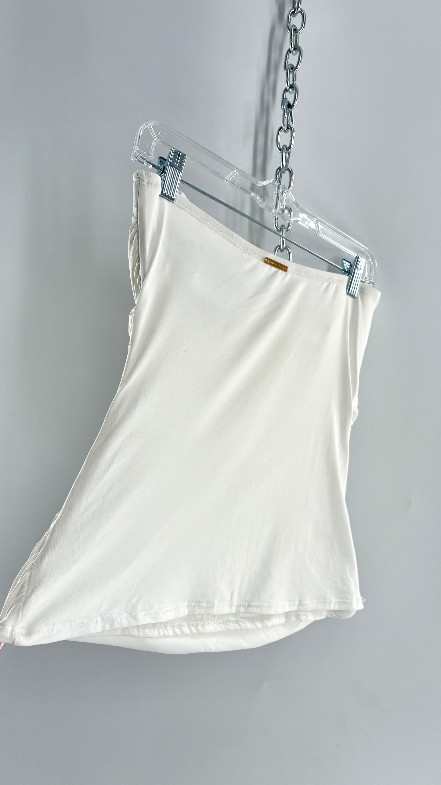 Michael Kors White Tube Top with Gold Underbust Chain Detail and Underwire Bra (Large)