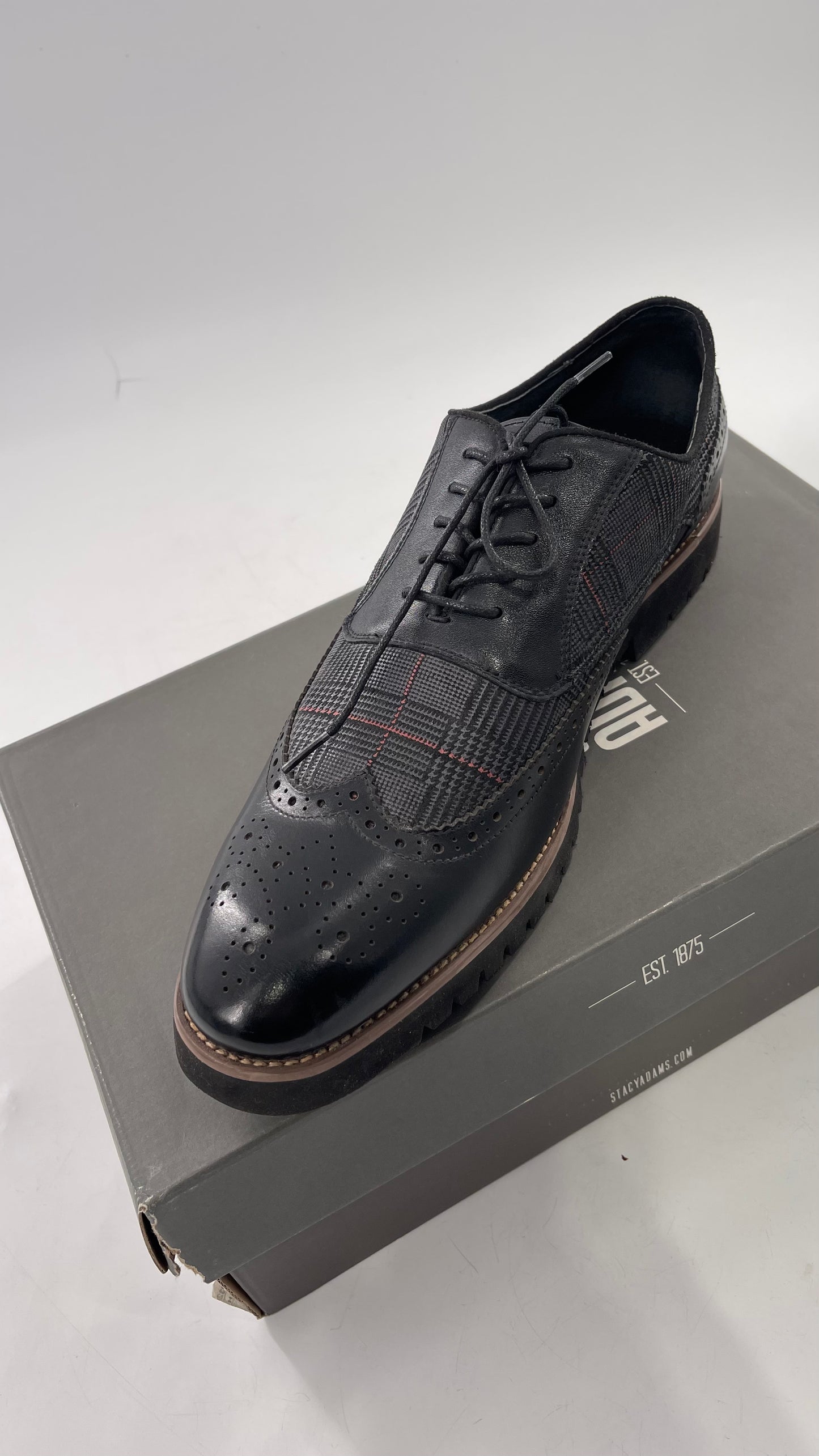 Stacy Adam’s Grey and Black, Plaid and Leather WingTip Oxfords (11)