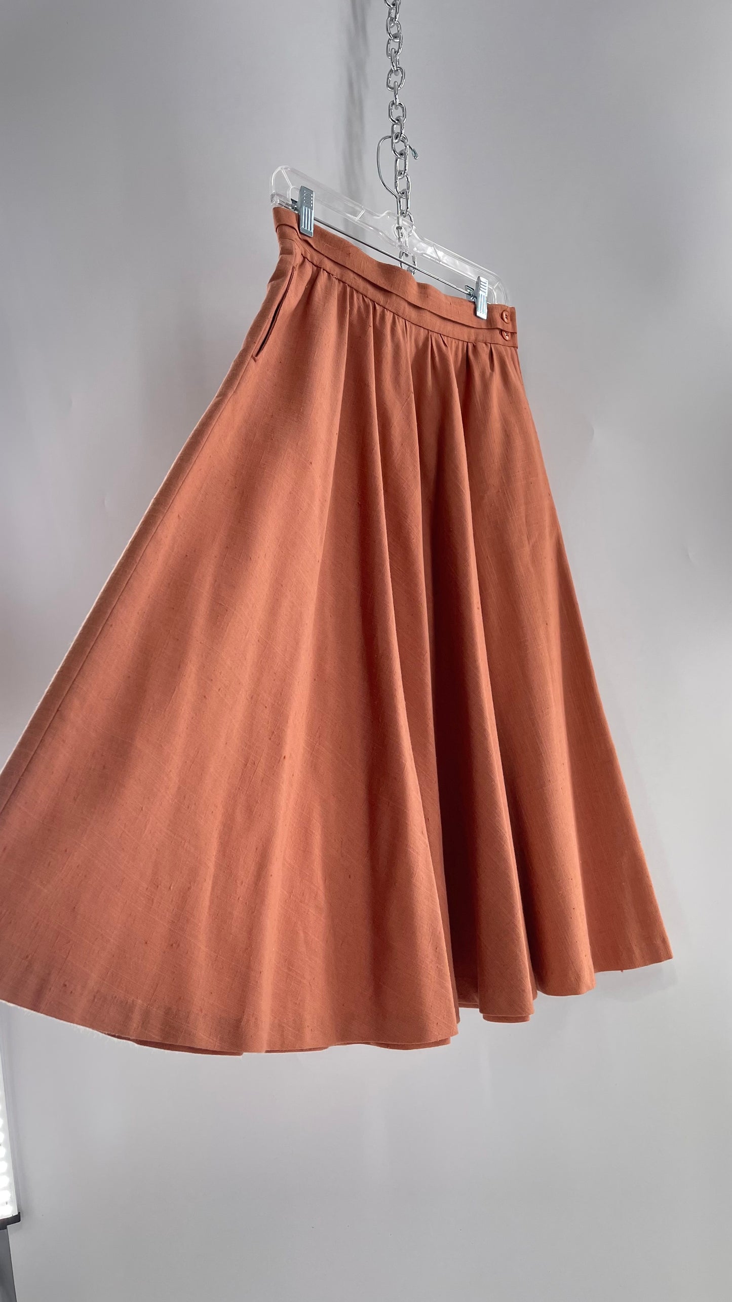 Vintage David N Linen Look Apricot Pink/Orange Circle Skirt with Pockets (9/10)