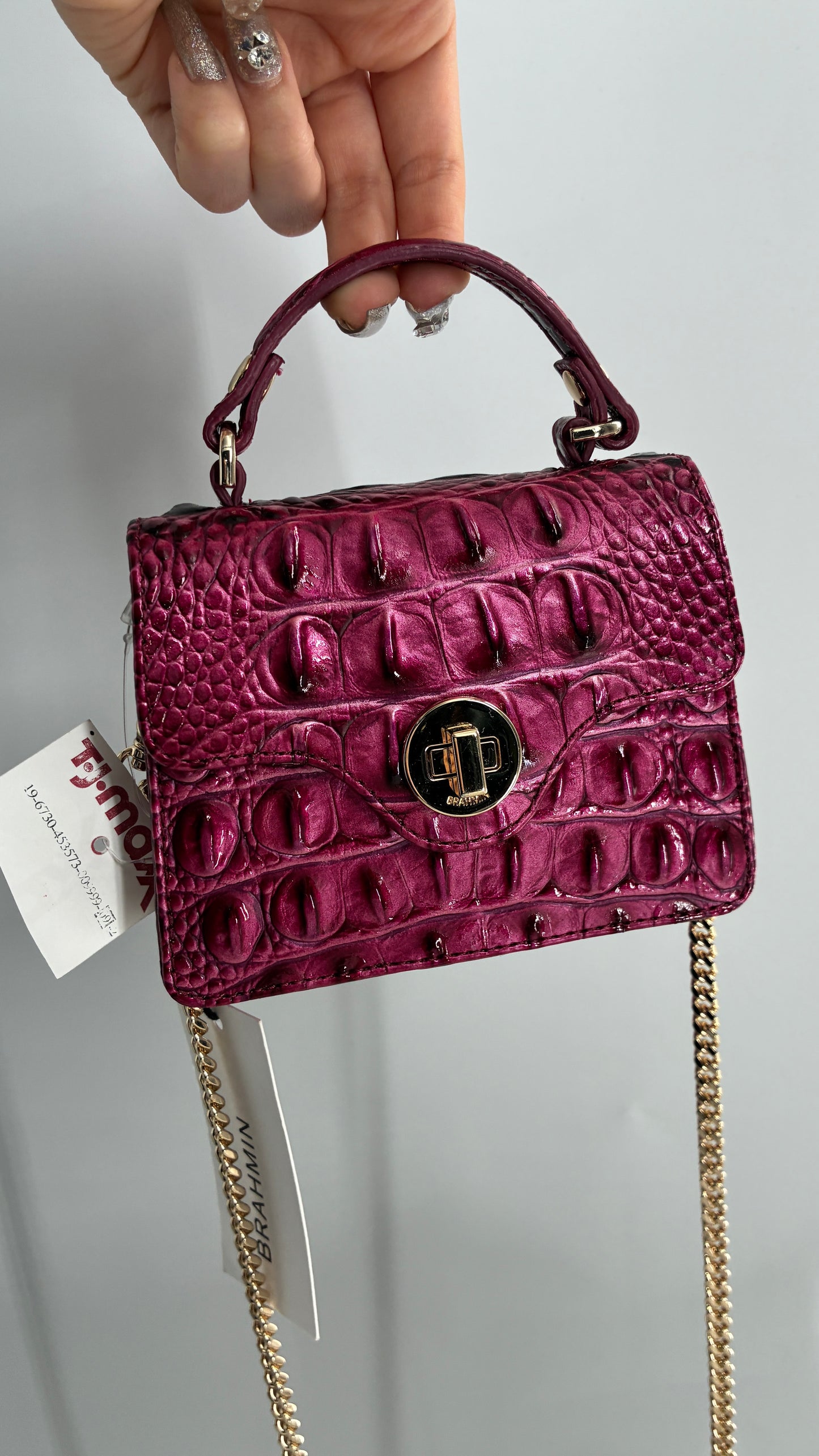 BRAHMIN Arietta Pomegranate Melbourne Mini Purse with Tags Attached, Gold Crossbody Chain and Authentication