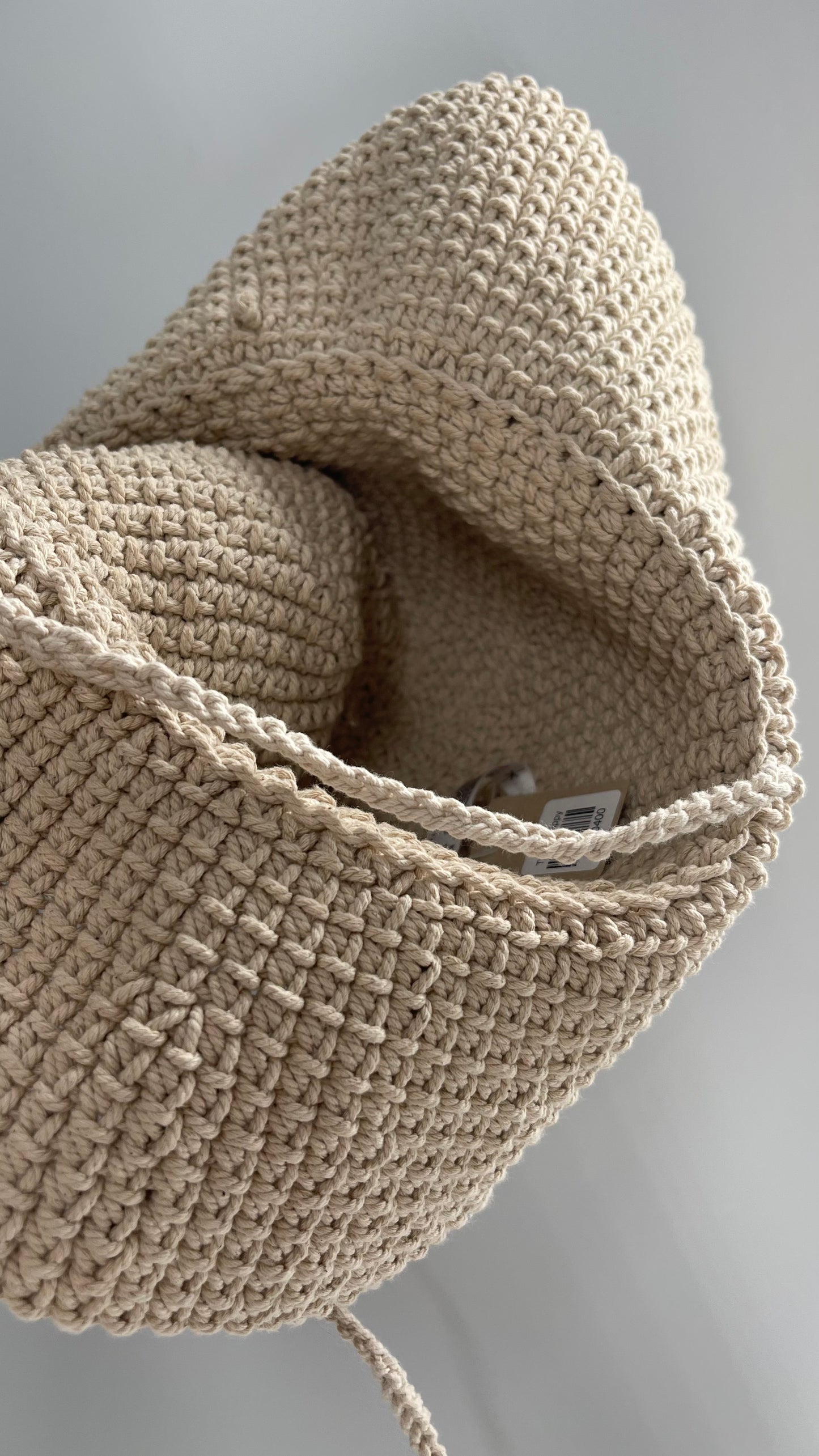 Heavy Knit Crochet Off White Sun Hat with Sewn On Shells and Button Sides