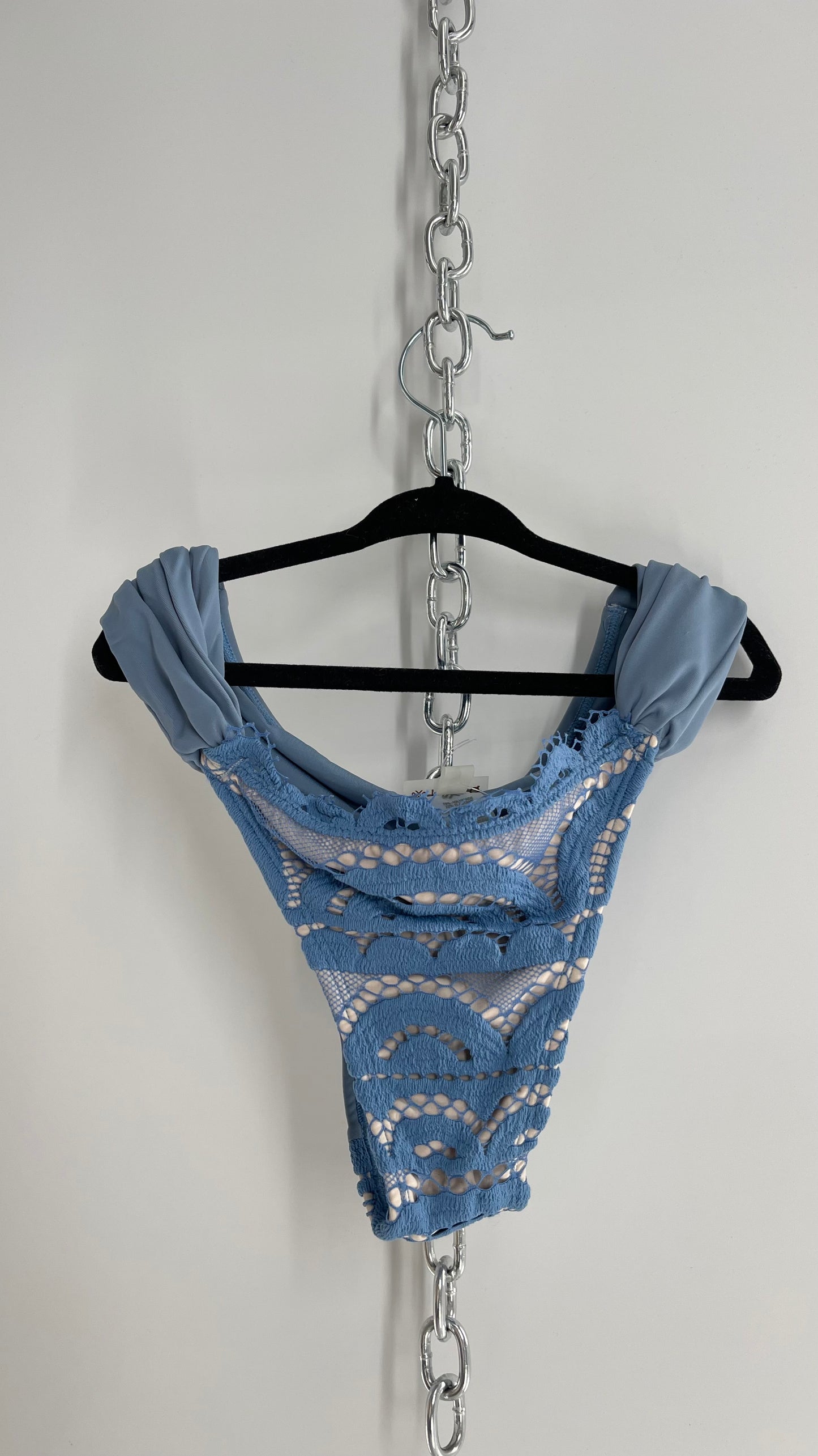 PILYQ Powder Blue Cheeky Bikini Bottom with Lace and Draping Straps NWOT (Small)