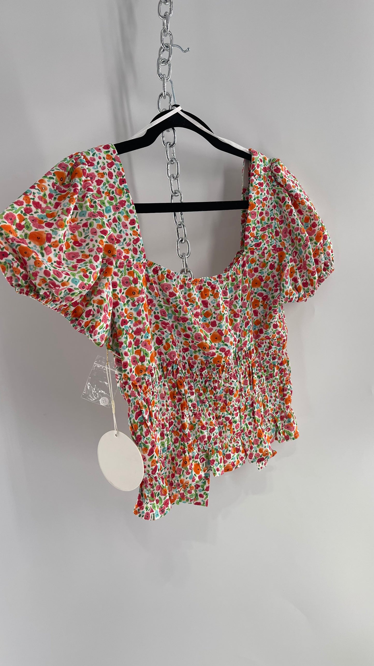 Free People Kiss The Sky Ribbon Bust Floral Prairie Top (Medium)
