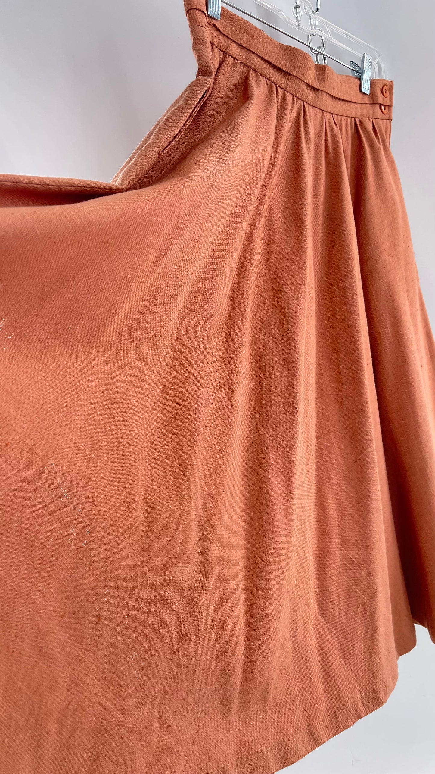 Vintage David N Linen Look Apricot Pink/Orange Circle Skirt with Pockets (9/10)