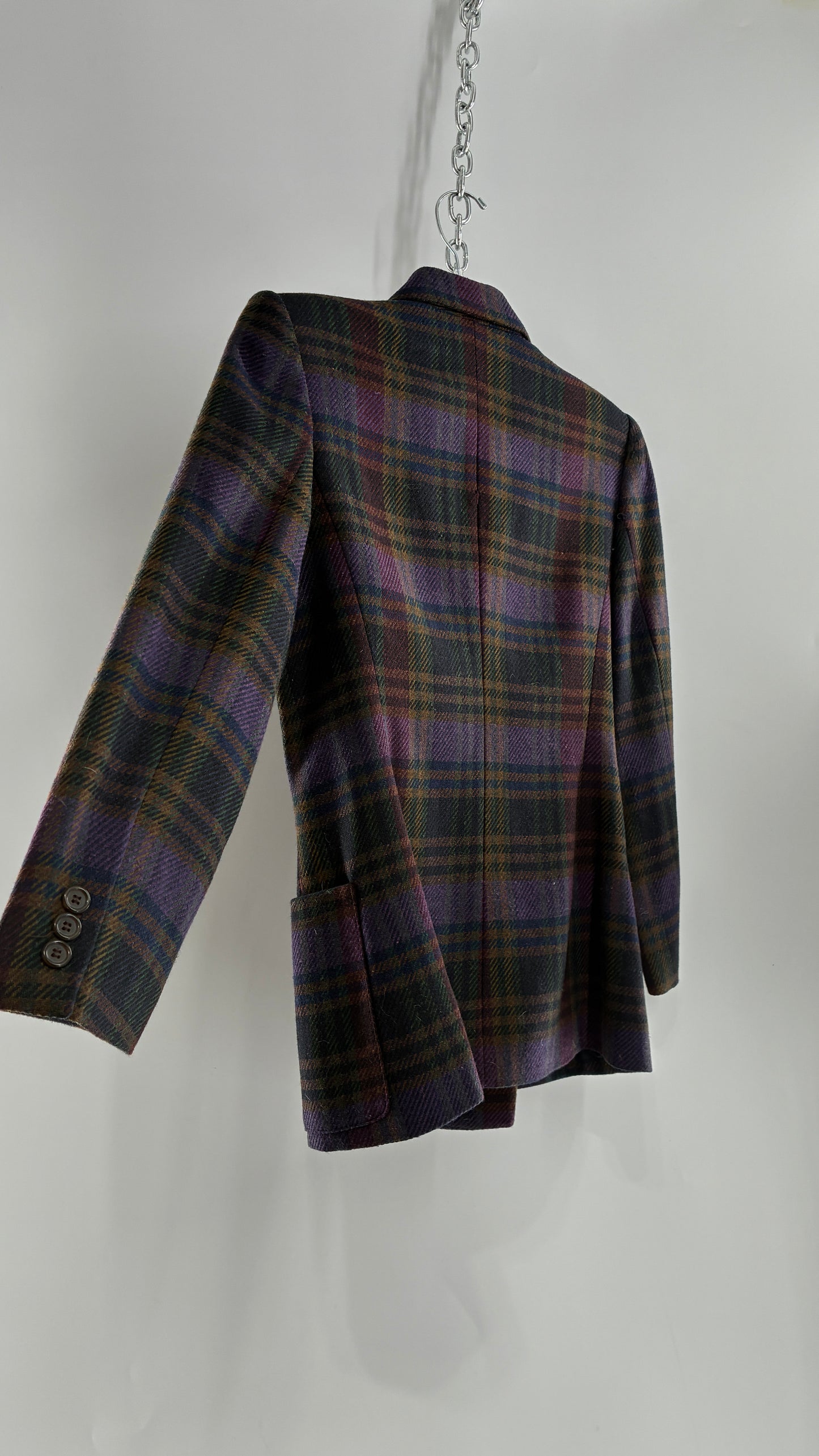 Vintage Suit Set with GOOD WORKS CLOTHING Wool Blend Indigo Plaid Blazer and Upcycled Wool Blend Mini Skirt (6 Petite)