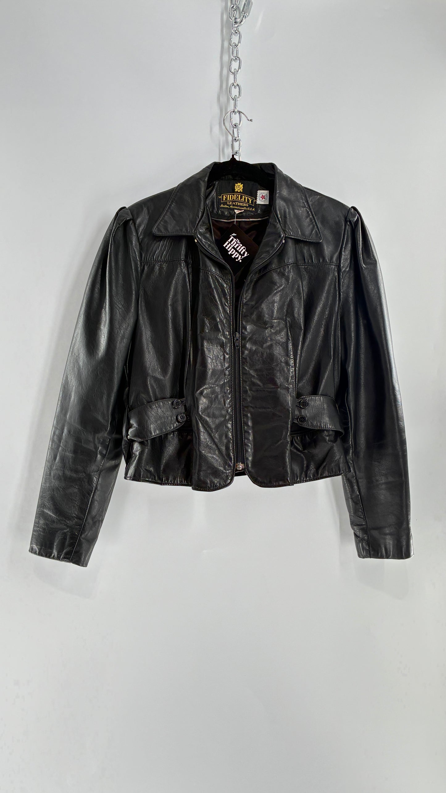 Vintage FIDELITY LEATHERS Cropped and Collared Motorcycle Jacket (Small)