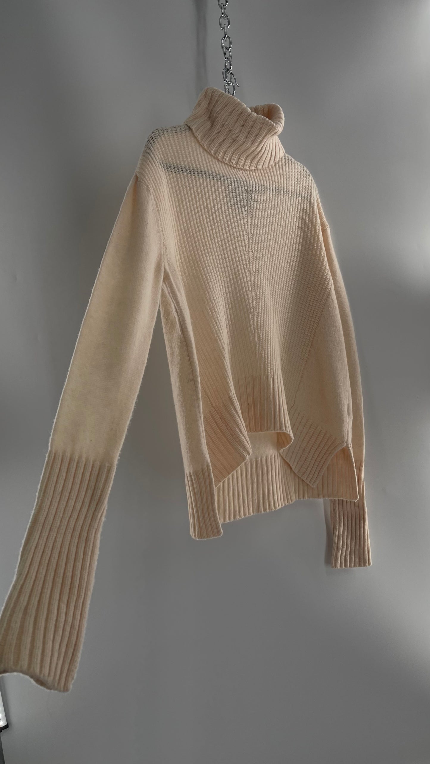 MOTH Anthropologie 80% Wool Ivory Off White Knit Turtle Neck Sweater (Small)