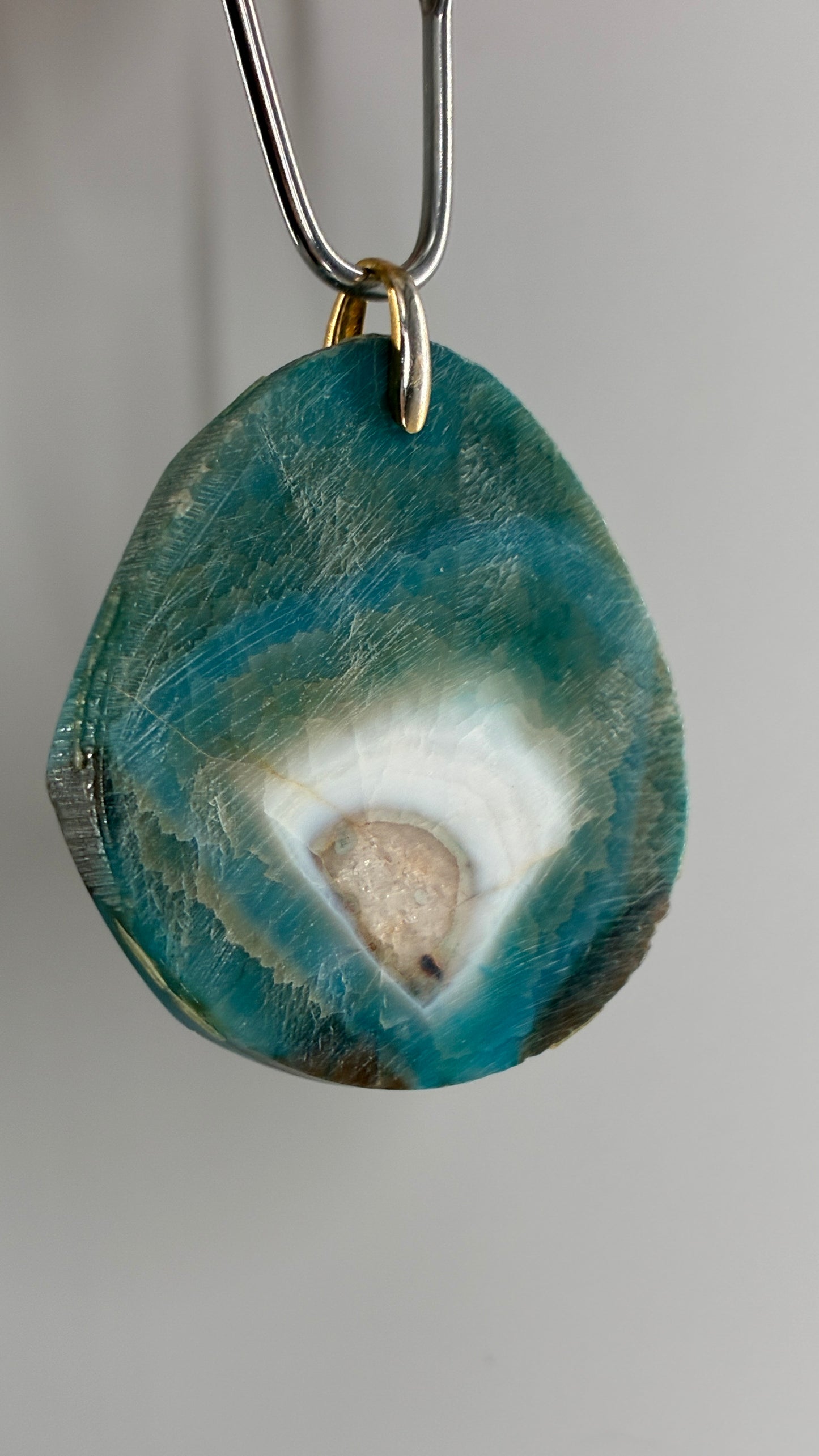 Vintage Large Blue Agate Stone Pendant