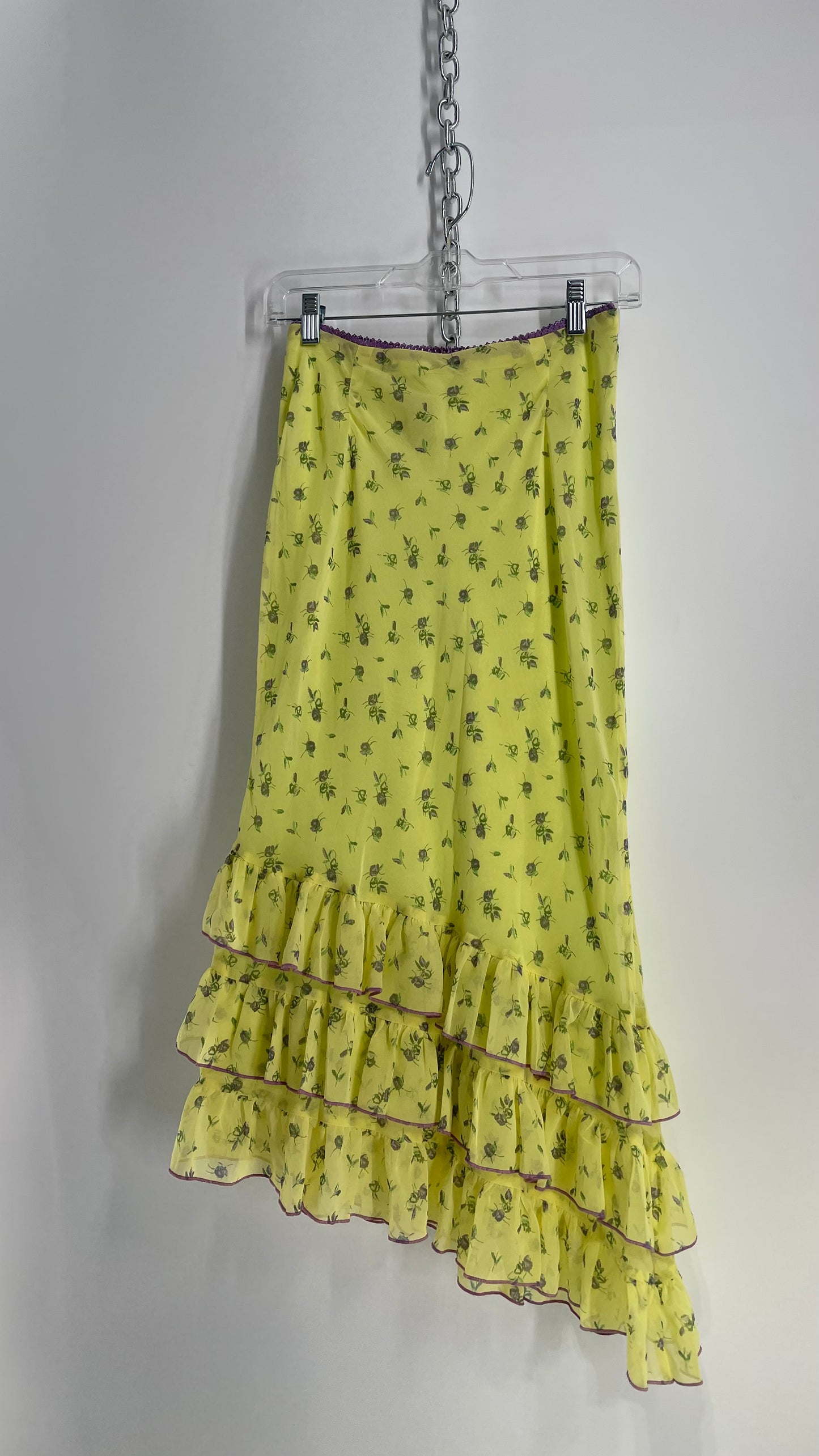 Kimchi Blue Urban Outfitters Yellow Full Length Skirt with Tiered Ruffled Skirt (Small)