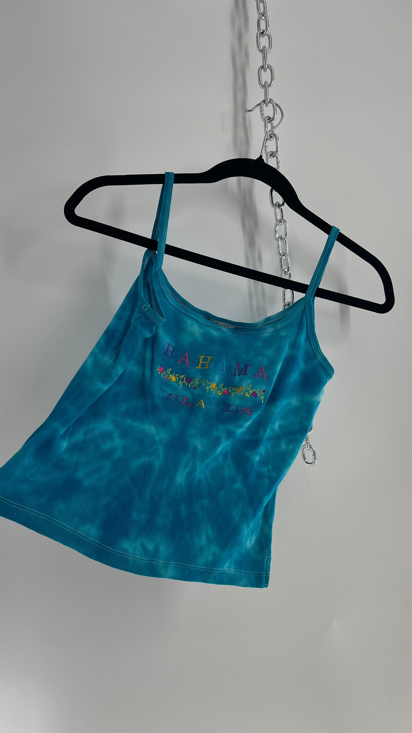 Vintage Bahama Mama Tie Dye Embroidered Tropical Tourist Tank (Medium)
