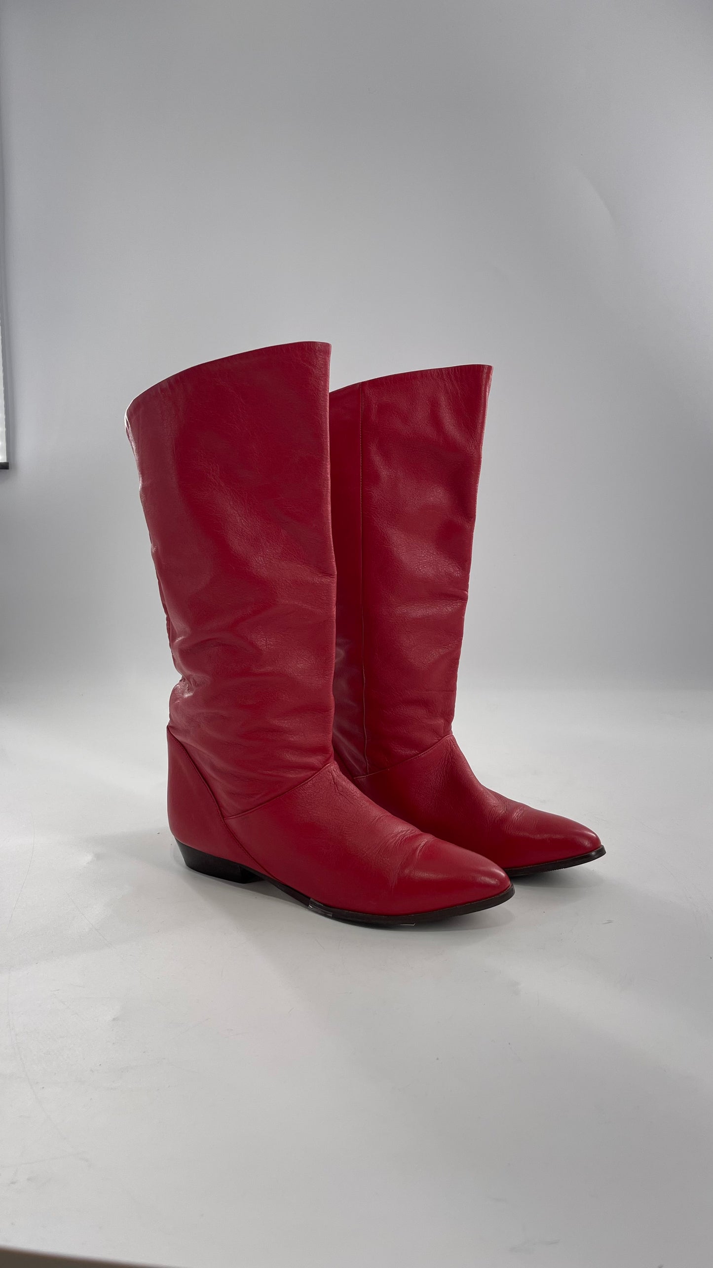 Vintage 1980s Red Argentinian Leather Pointed Toe Baggy Boots (8)