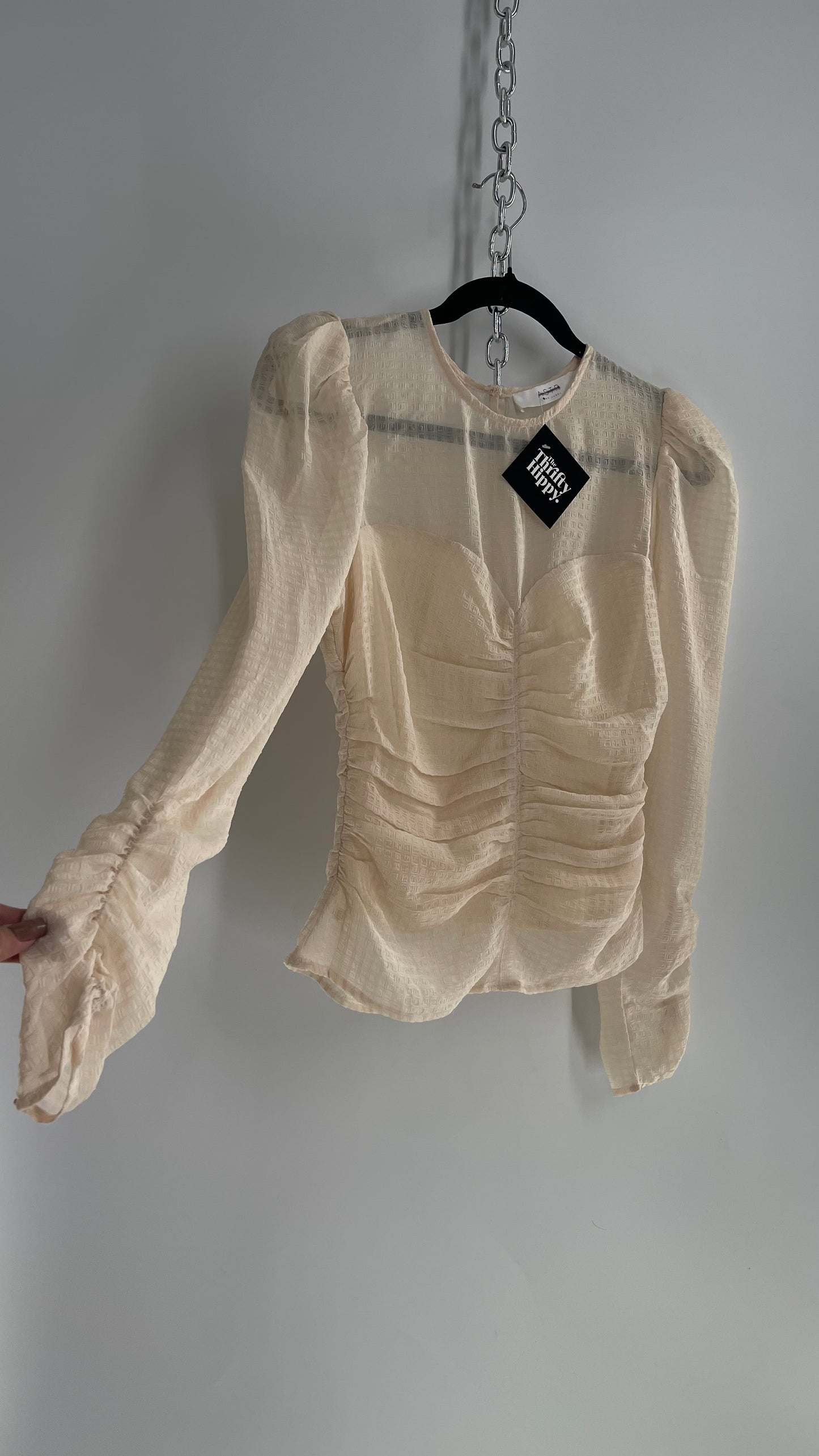ASTR Off White, Cream Ruched Bodice Blouse (Small)
