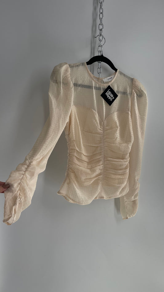 ASTR Off White, Cream Ruched Bodice Blouse (Small)