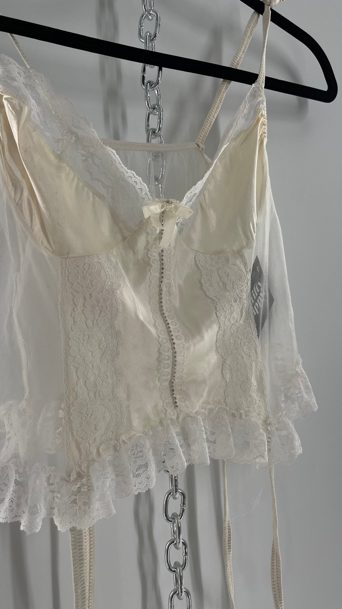 Nani Flower Vintage Delicate Ruffles + Rhinestones Lace + Mesh Babydoll (M)