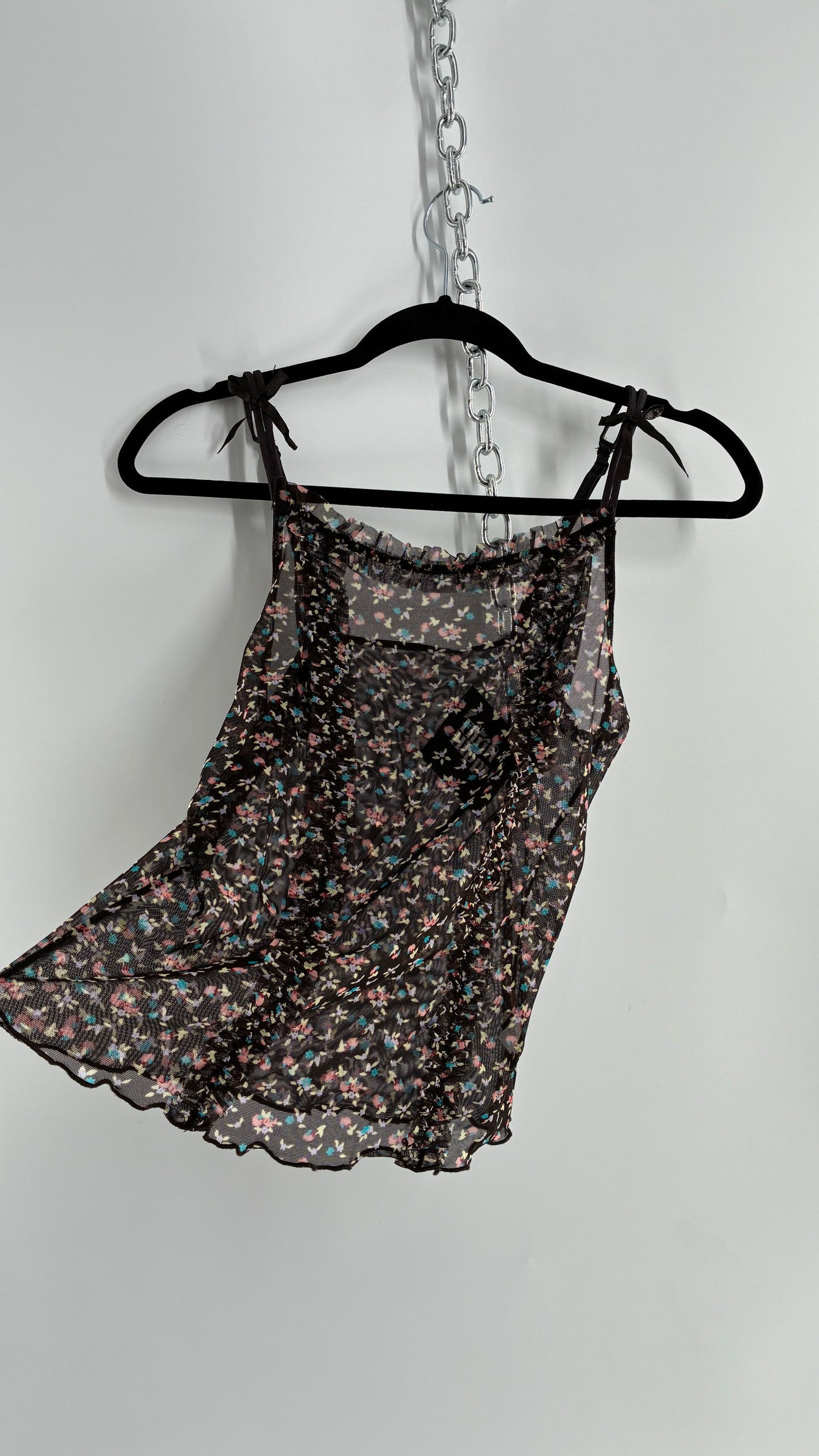 Vintage Donna L’Orèn Gold Label Dark Brown Floral Mesh Camisole (Large)
