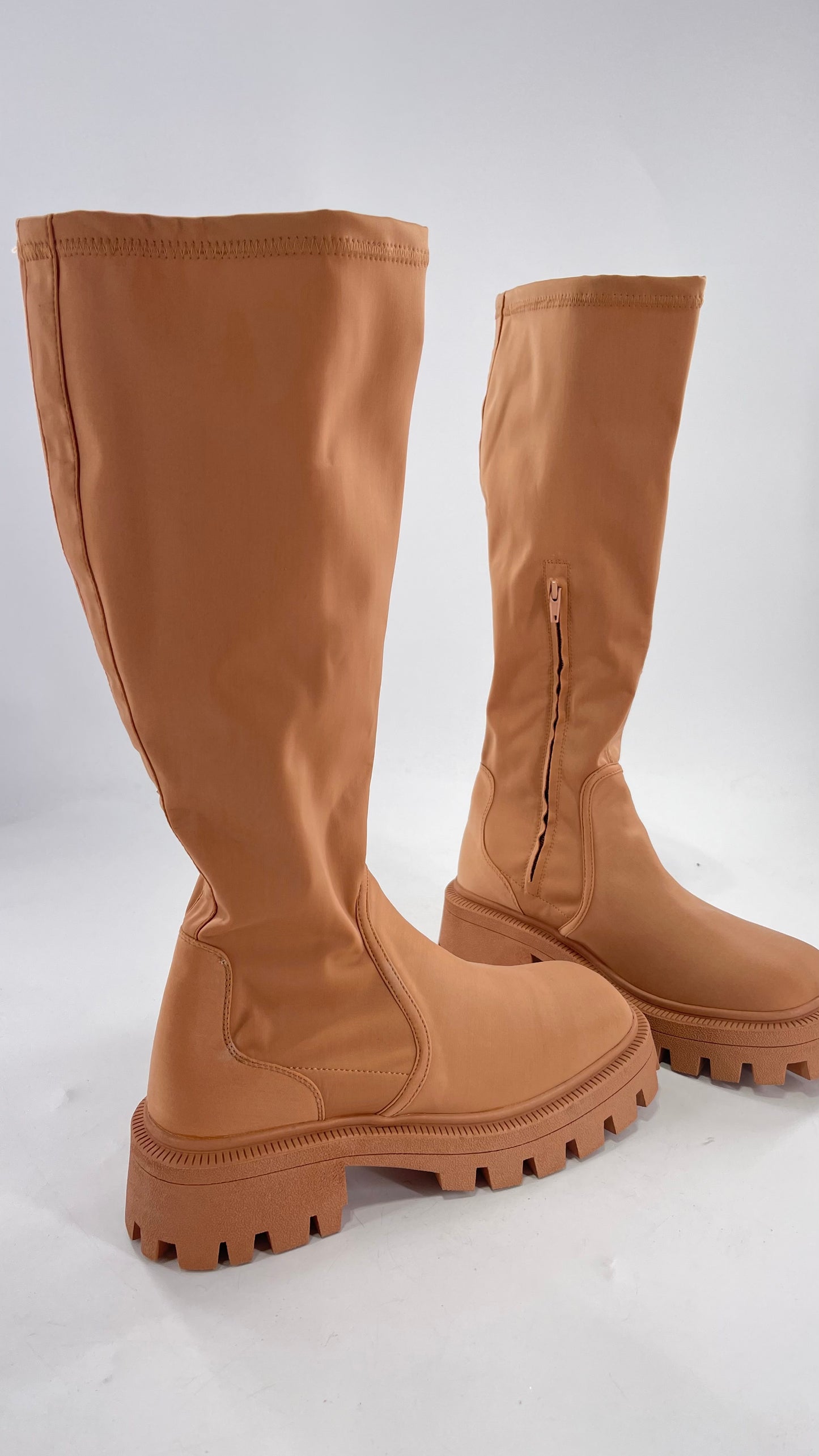 Urban Outfitters Tan Knee High Square Toe Sock Boot (8)