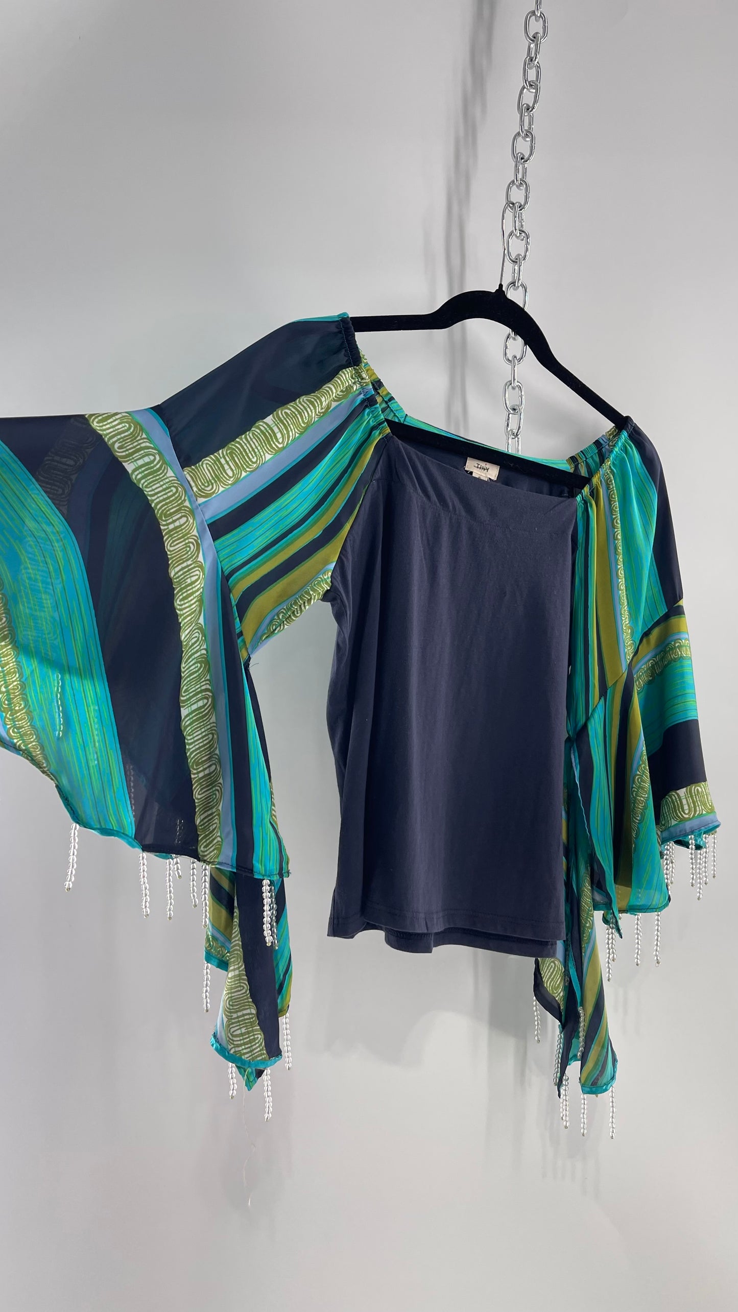 TINY Anthropologie Silky Scarf Sleeve Blouse with Beaded Hem (Small)