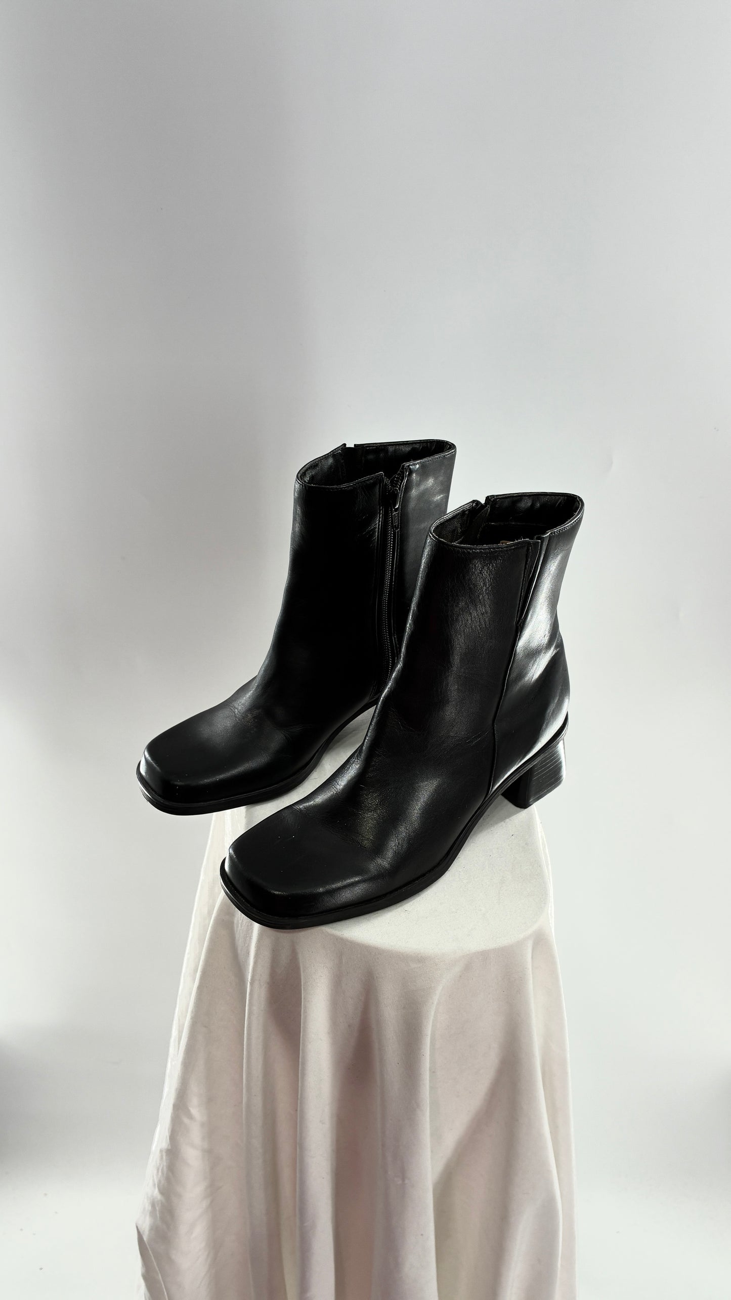 Vintage Naturalizer Black Square Toe Genuine Leather Block Heel Boots Made in Brazil (8)