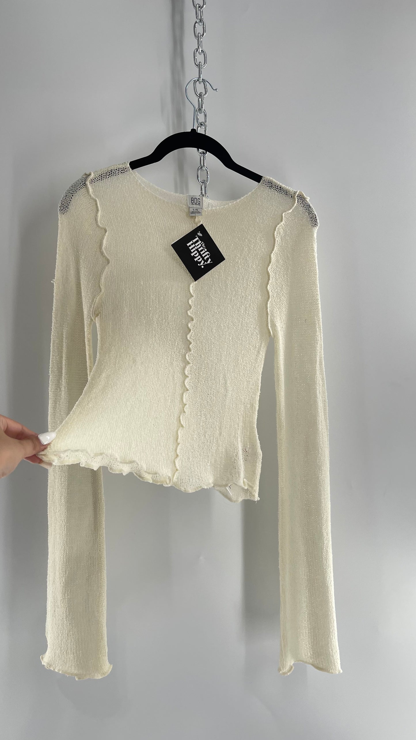 BDG Off White Open Knit Bell Sleeve with Exposed Seams (Large)