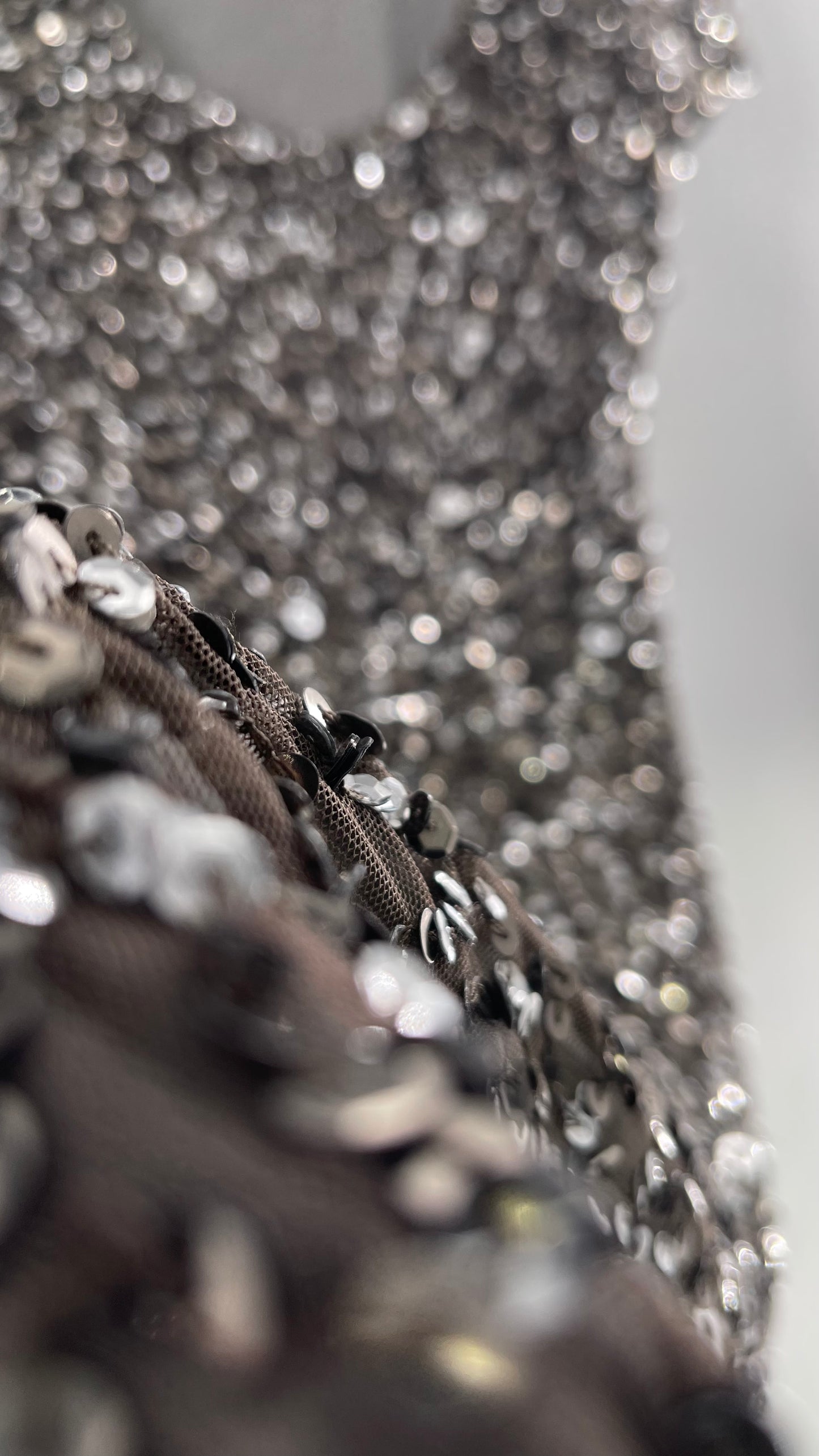 Adriana Papell Grey/Silver Short Sleeve Mini Dress Covered in Beads and Sequins (6)