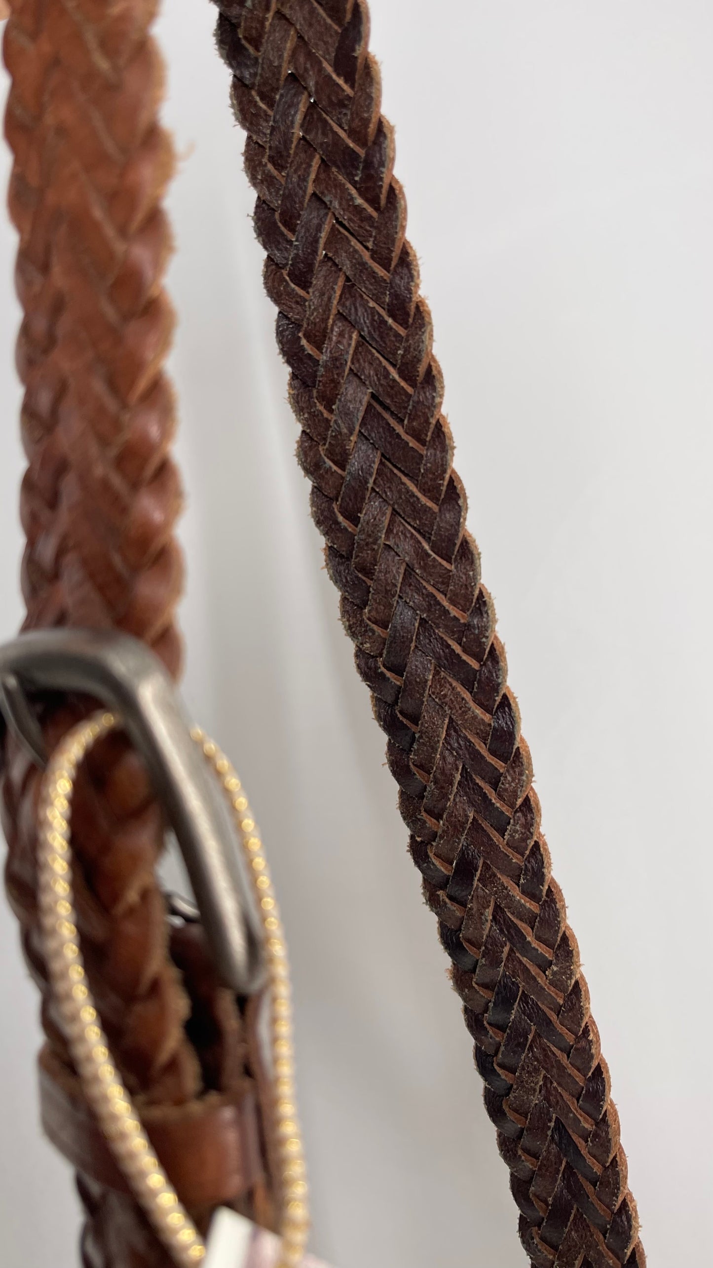 Vintage Brown Woven Braided Leather Belt (One Size)