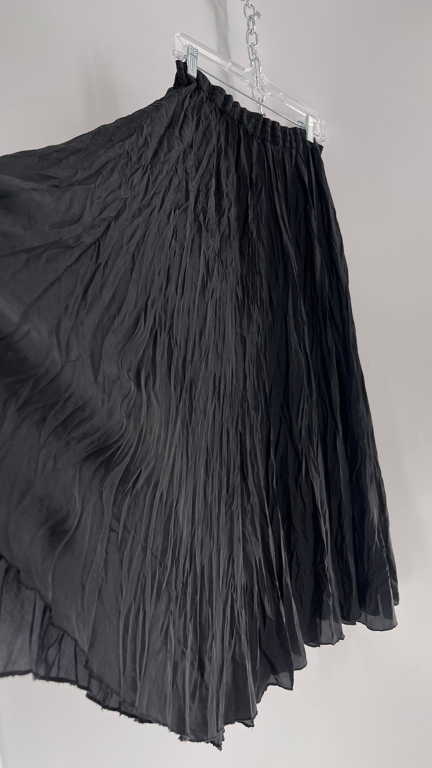 Vintage Adrian Jordan Black Full Length Crinkle Skirt 100% Silk (18/20)