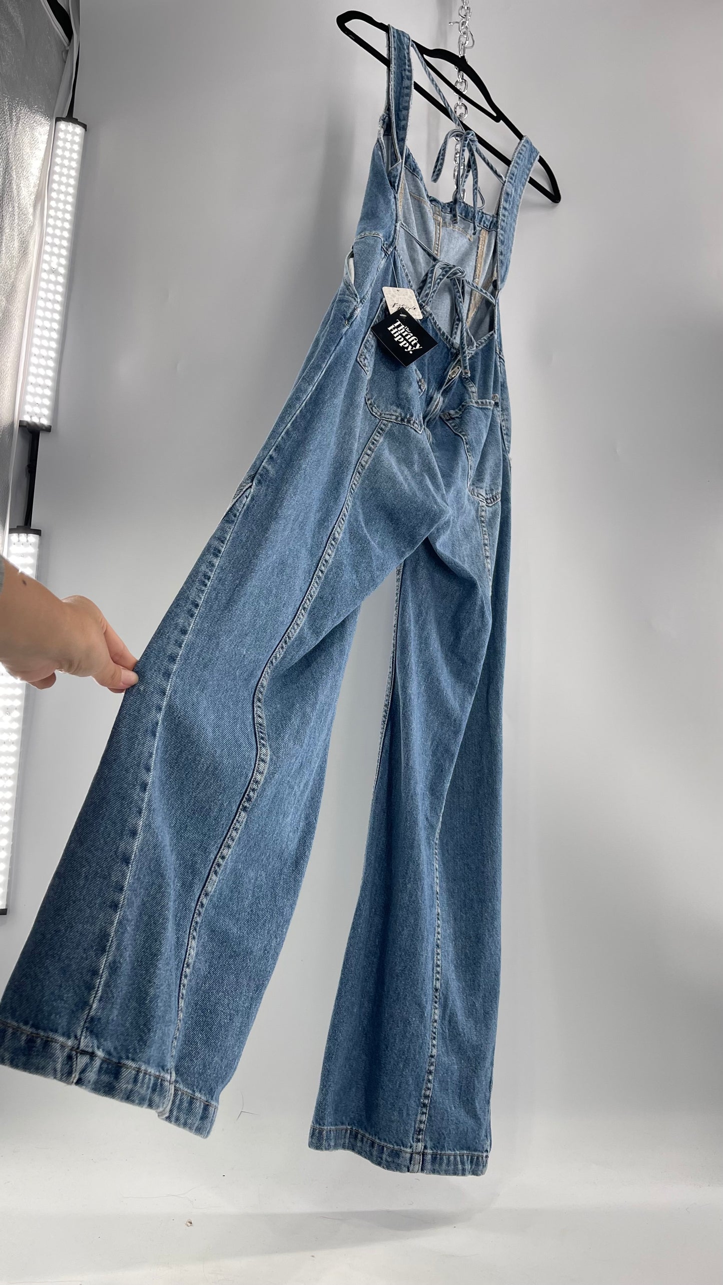 Free People Denim Backless Wide Leg Jumpsuit with Tags Attached (Small)
