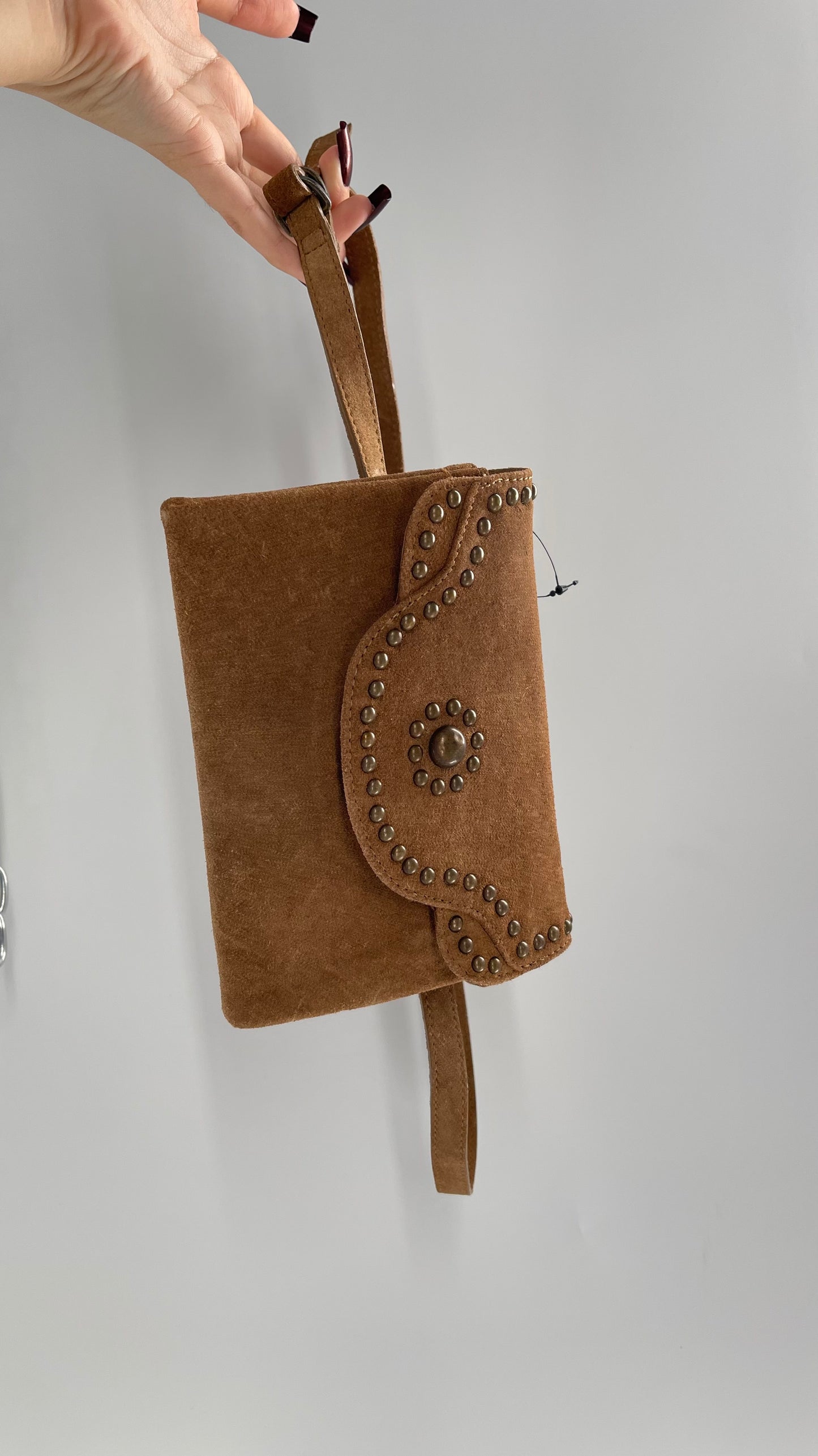 Free People Brown Leather Studded Fanny Pack / Waist Belt and Satchel