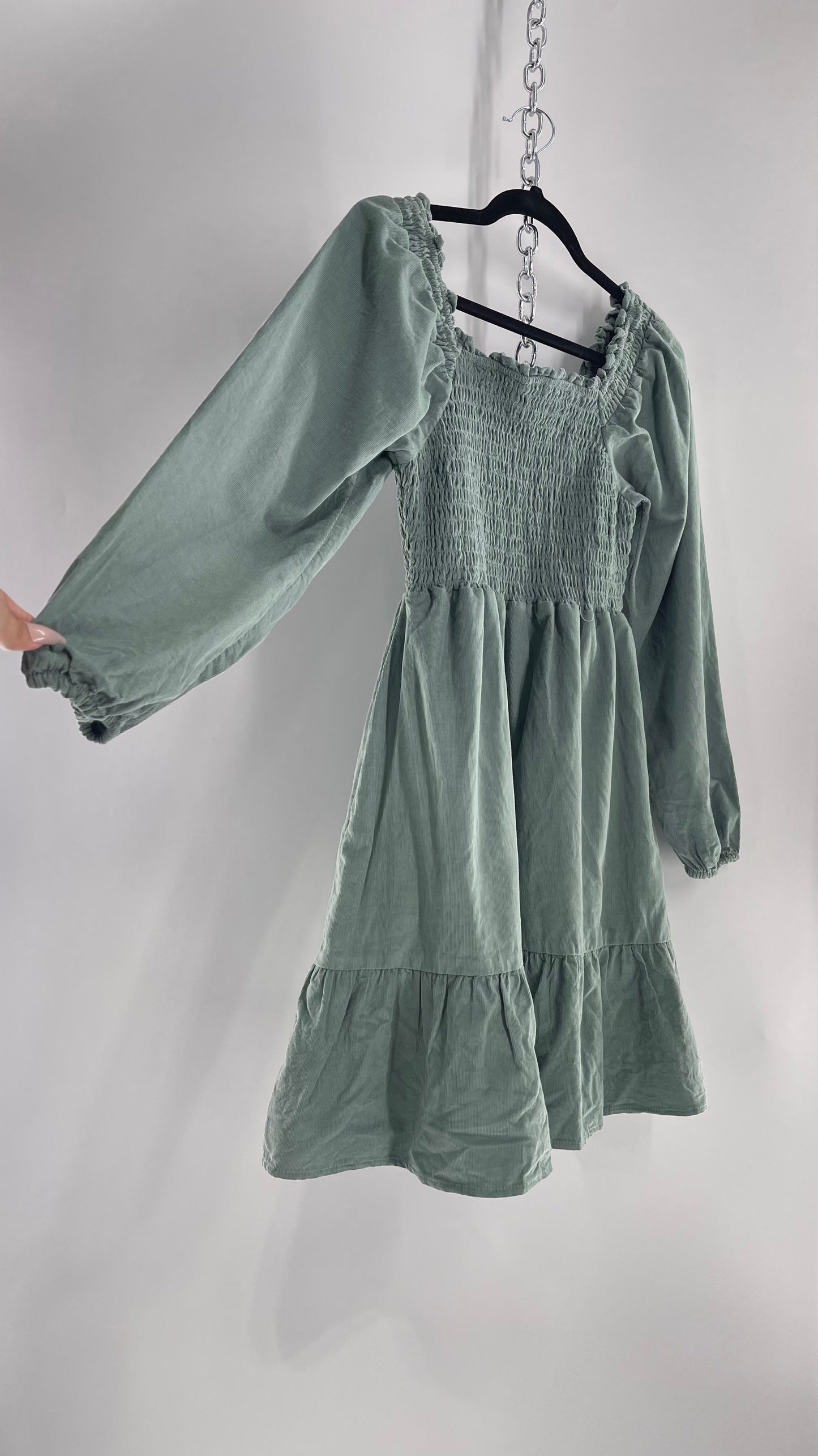 American Eagle Teal Corduroy Smocked Bust Tiered Dress with Tags(Medium)