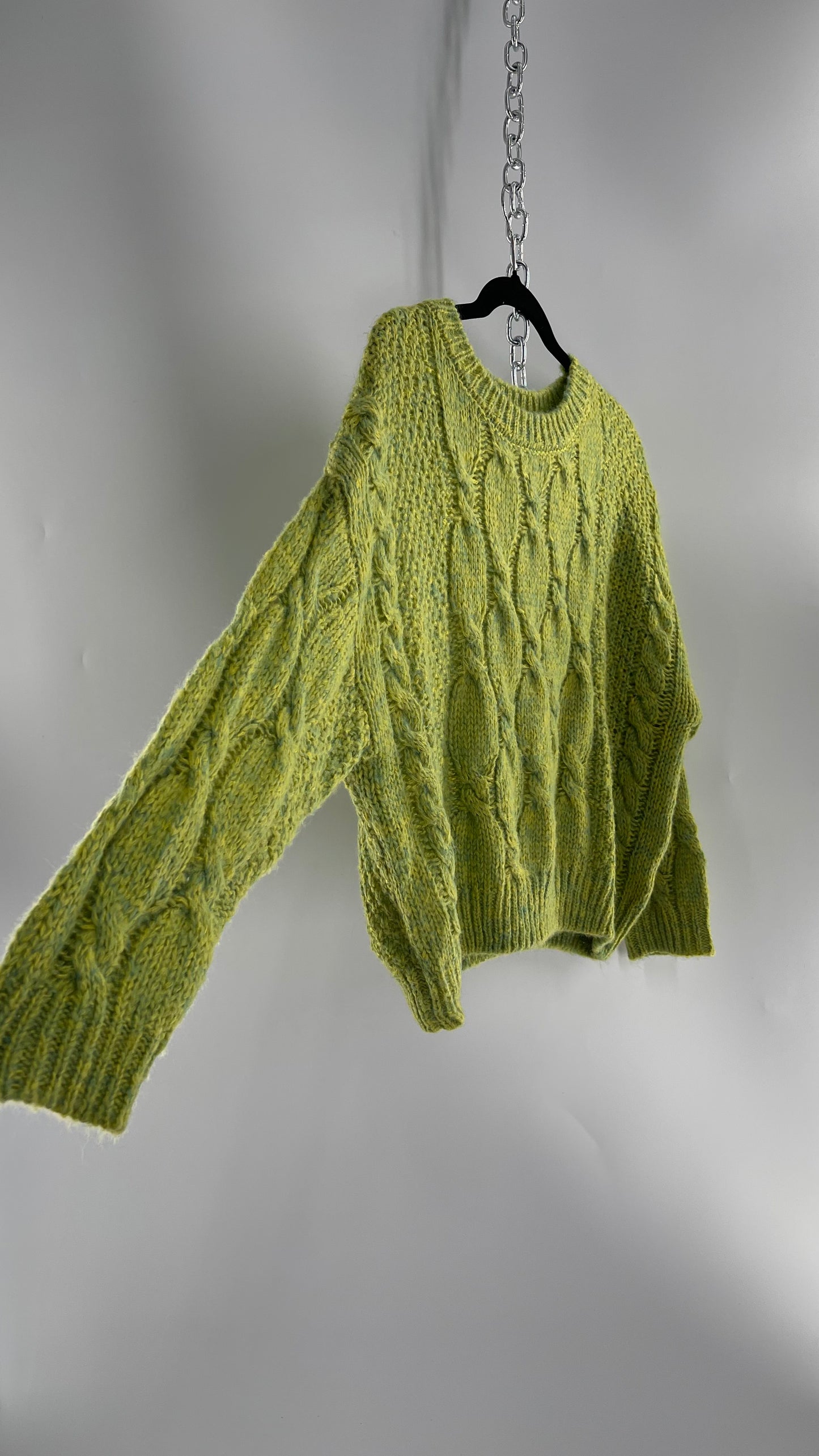 JOA Lime Green/Yellow Cableknit Sweater (S)
