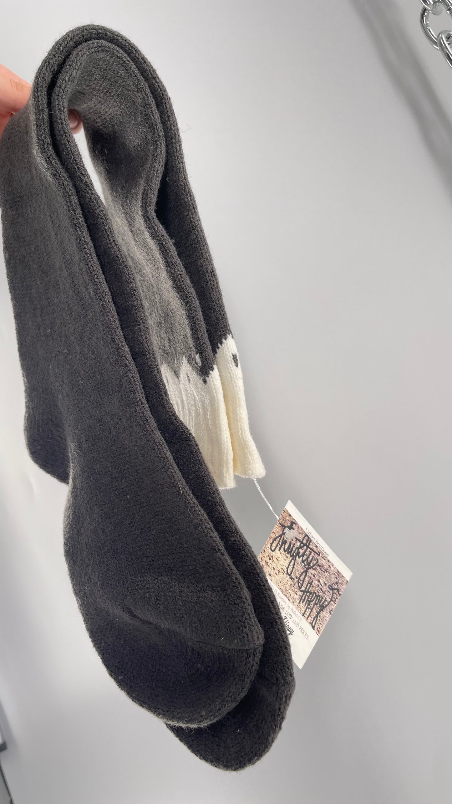 Free People Knit Dark Grey Thigh Socks with White Trim