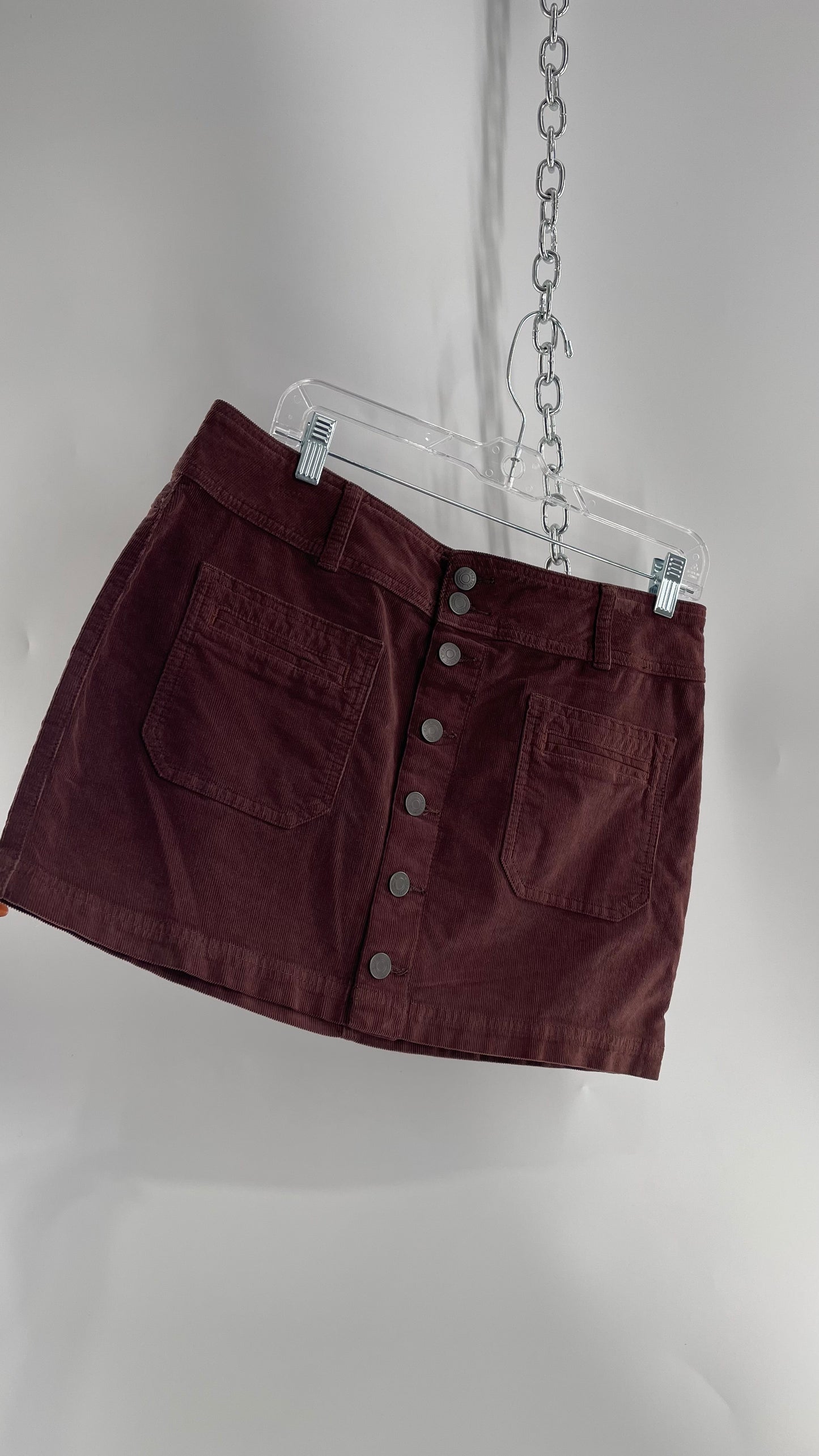 Free People Brown Corduroy Button Front Mini Skirt with Front Pockets (29)