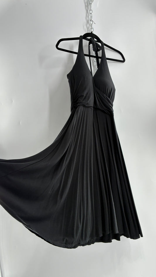 Rare Vintage Victoria’s Secret Black Jersey Knit Halter Voluminous Dress with Built in Padded Bra (34C)