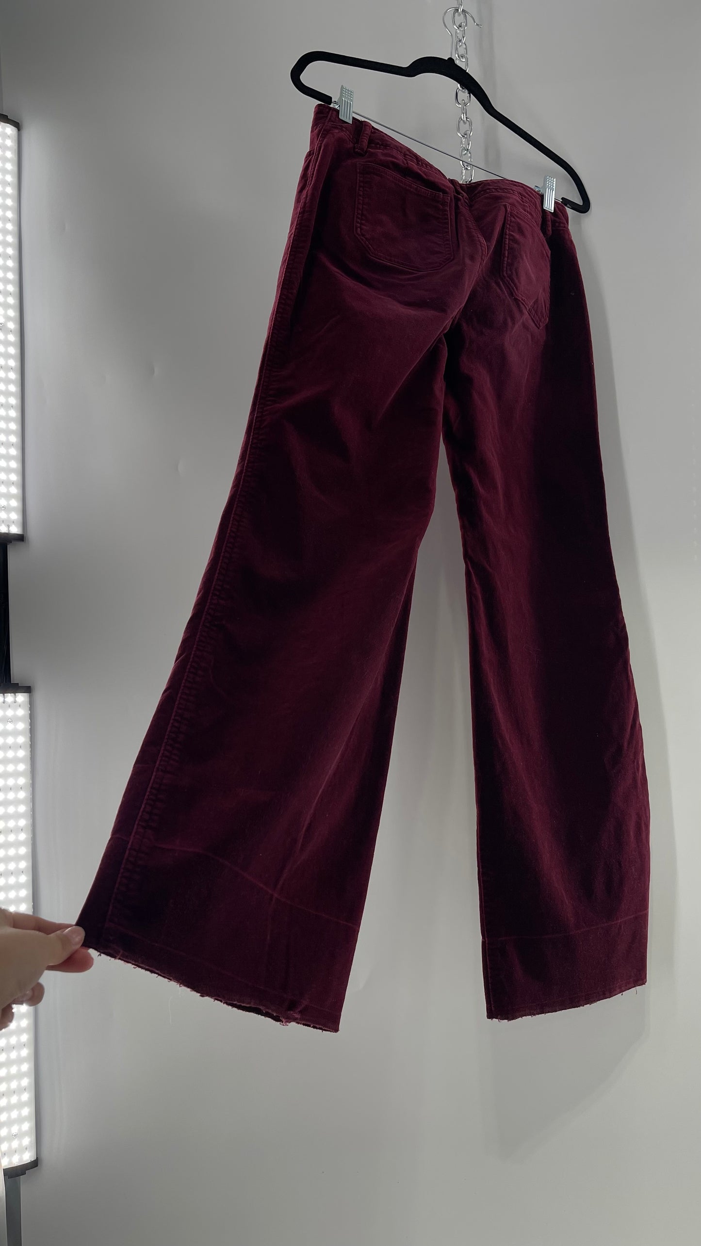 Vintage 90s Express Wine Toned Burgundy Velvet Low Rise Kickflares (7/8)