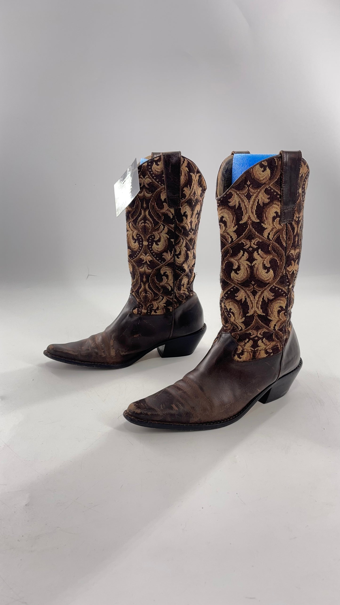 Vintage Matisse Brown Leather Tapestry Cowboy Boot (8.5)