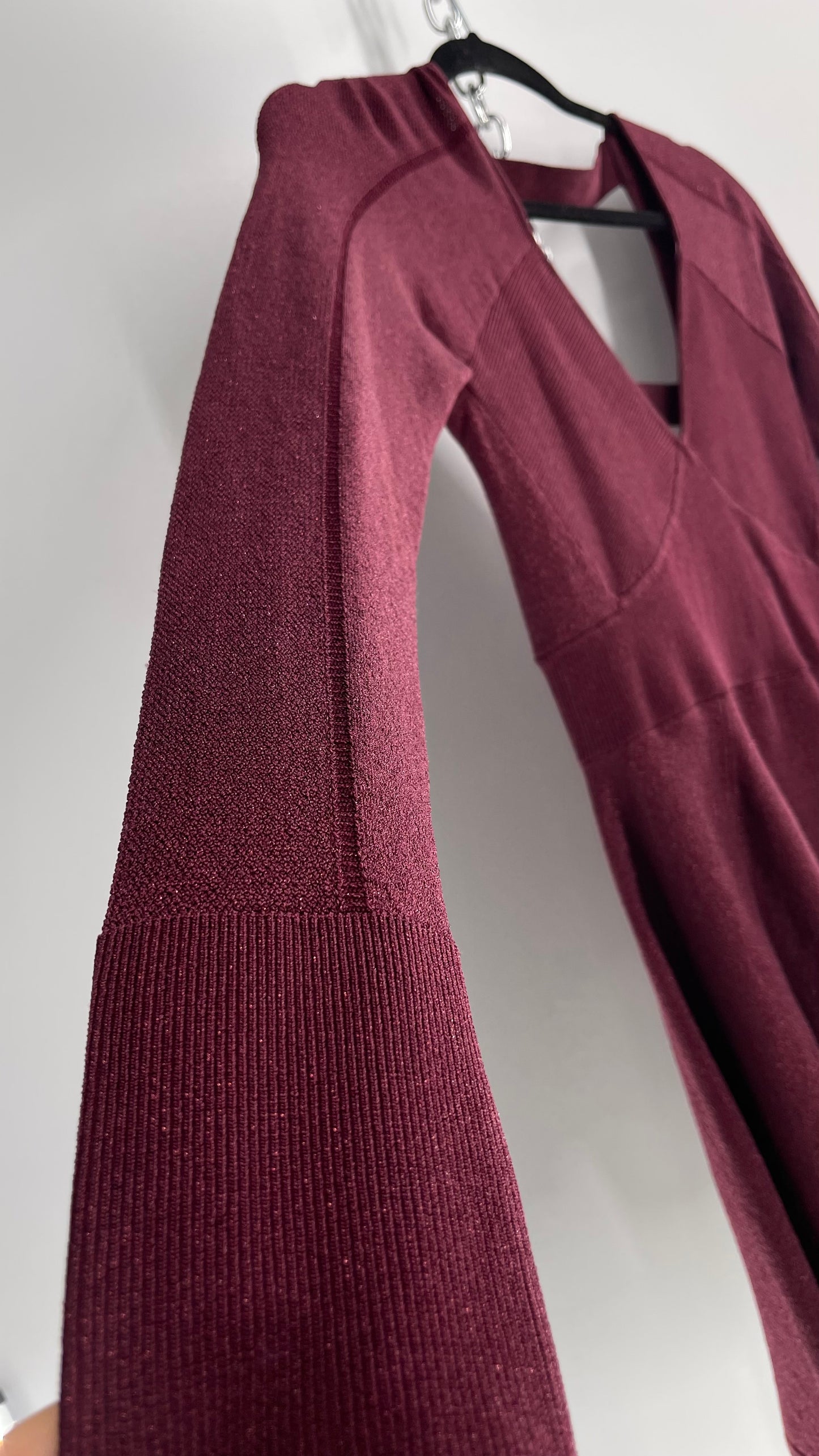 Free People Plum Tinsel Sparkle Long Sleeve Knit Mini Dress (Small)