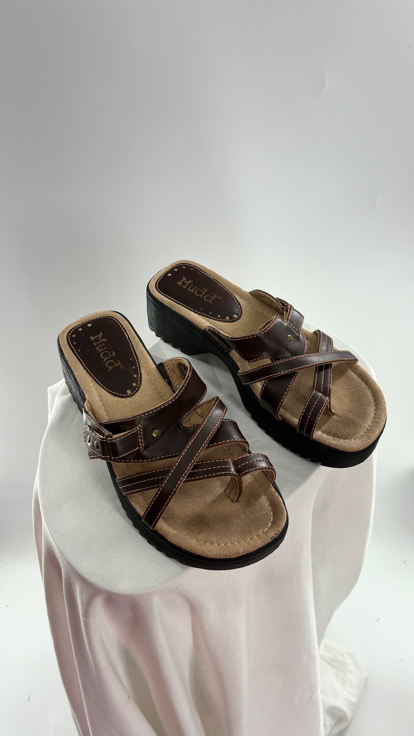 Vintage MUDD Block Heel Brown Leather Strappy Sandals (6.5)
