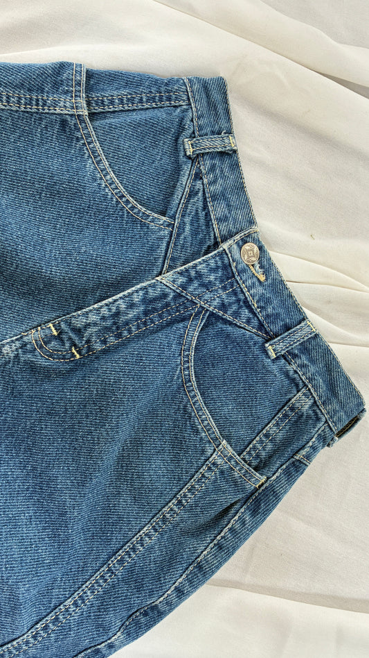 Vintage LA BLUES 1990s High Waisted Denim Mini Skirt (XS/S)