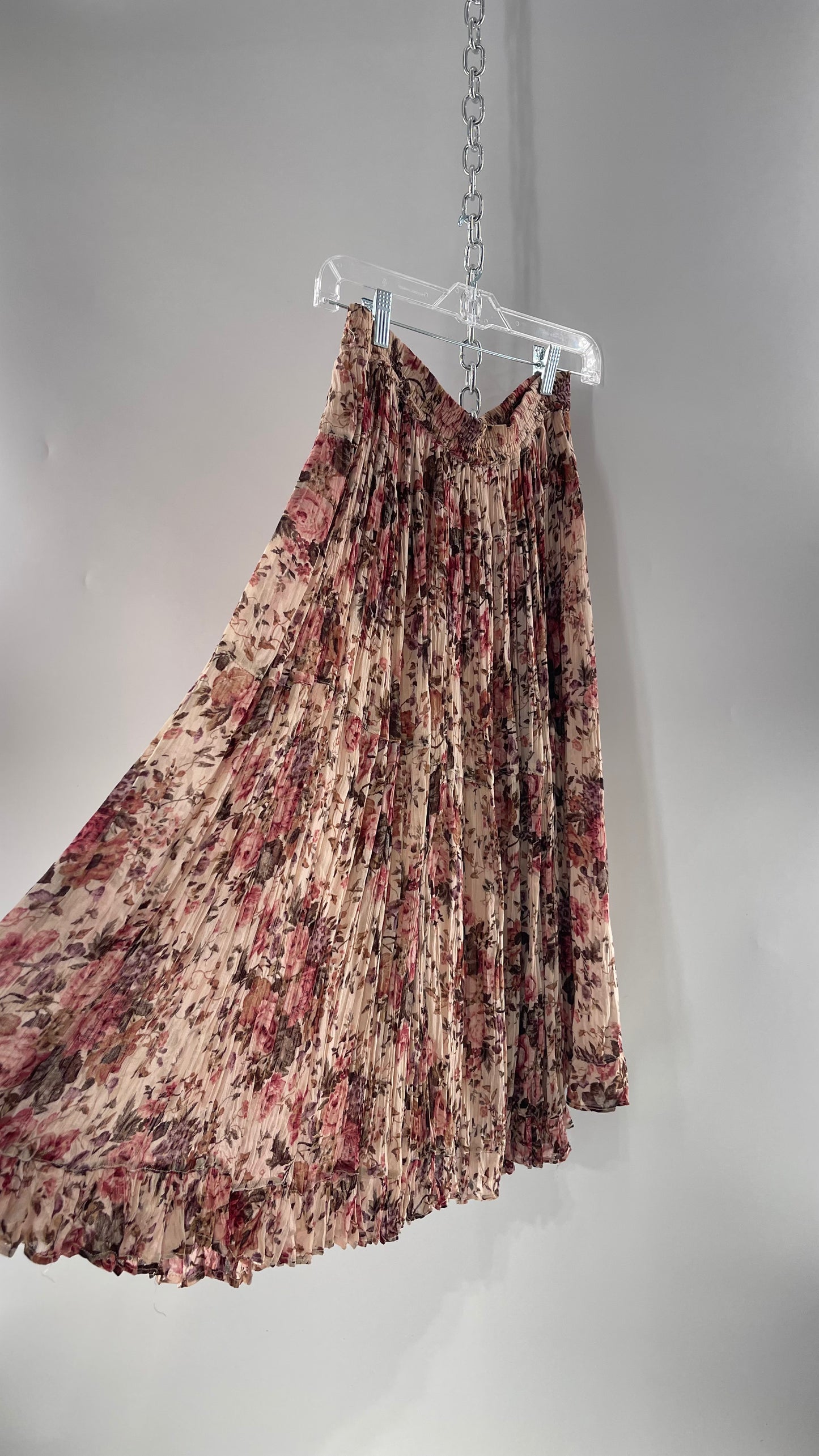 Vintage Hand Made Romantic Pink Floral Skirt (L)