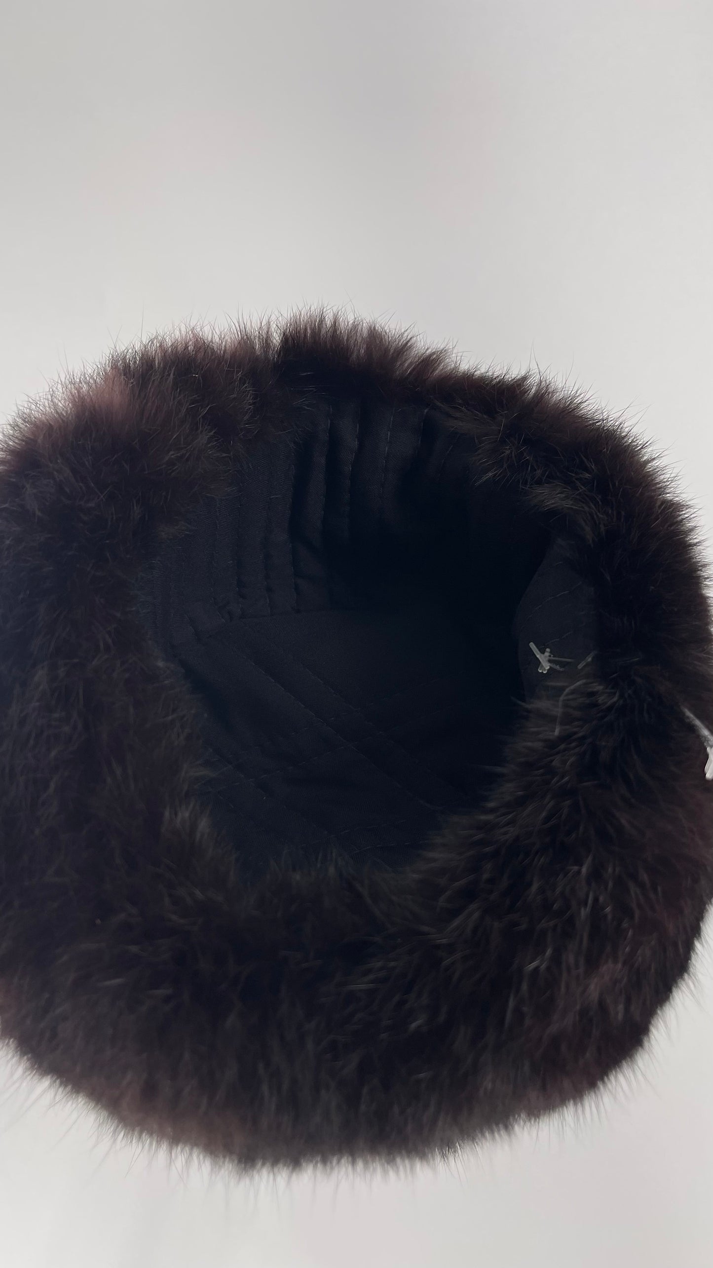 Vintage Russian Black Genuine Rabbit Fur Roller Hat with Pull Down Ear Muff Flaps
