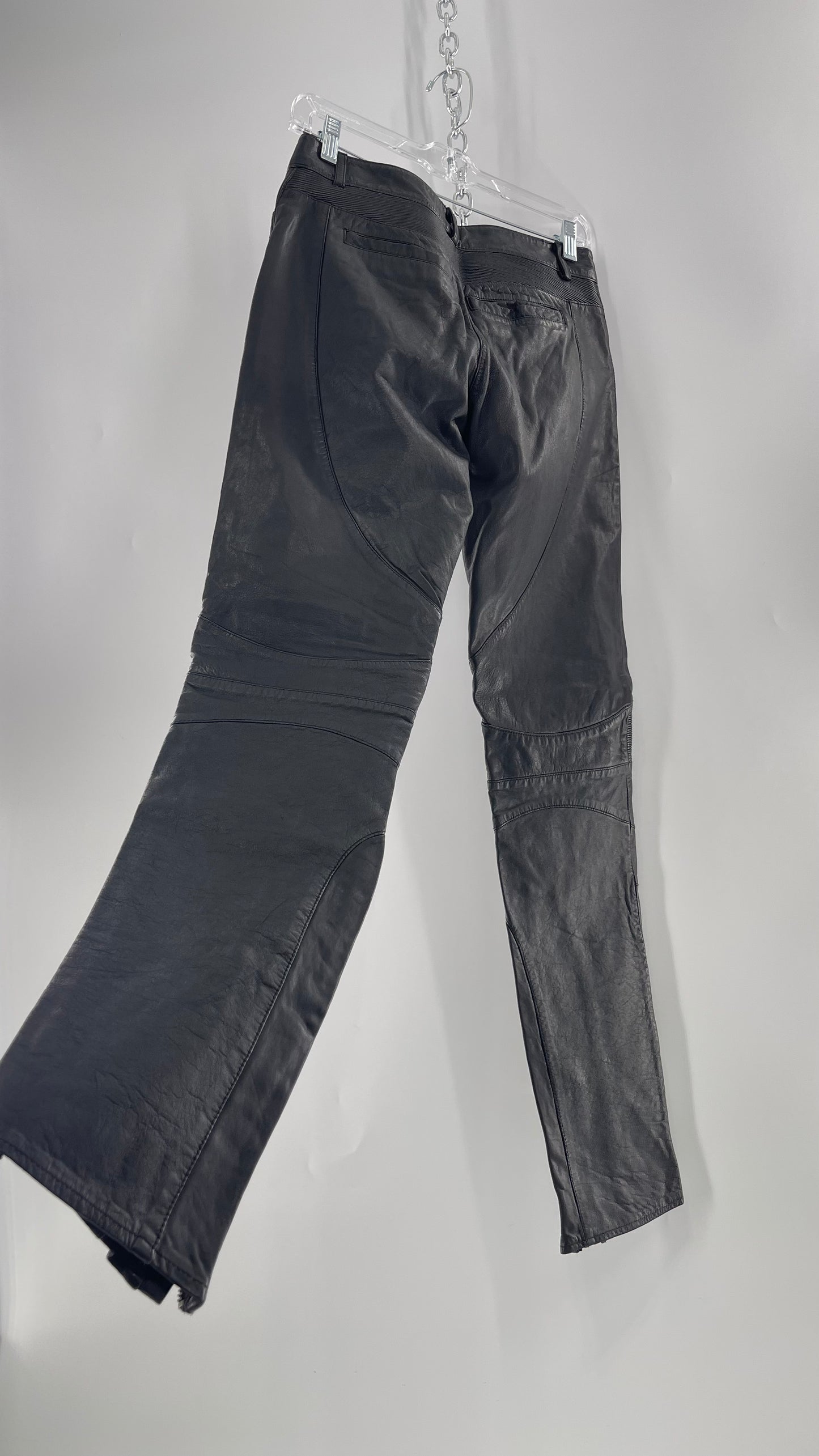 LAMARQUE 1990s Collection Vintage Black Leather Moto Style Pant with Panels, Ribbing and Zipper Details (6)