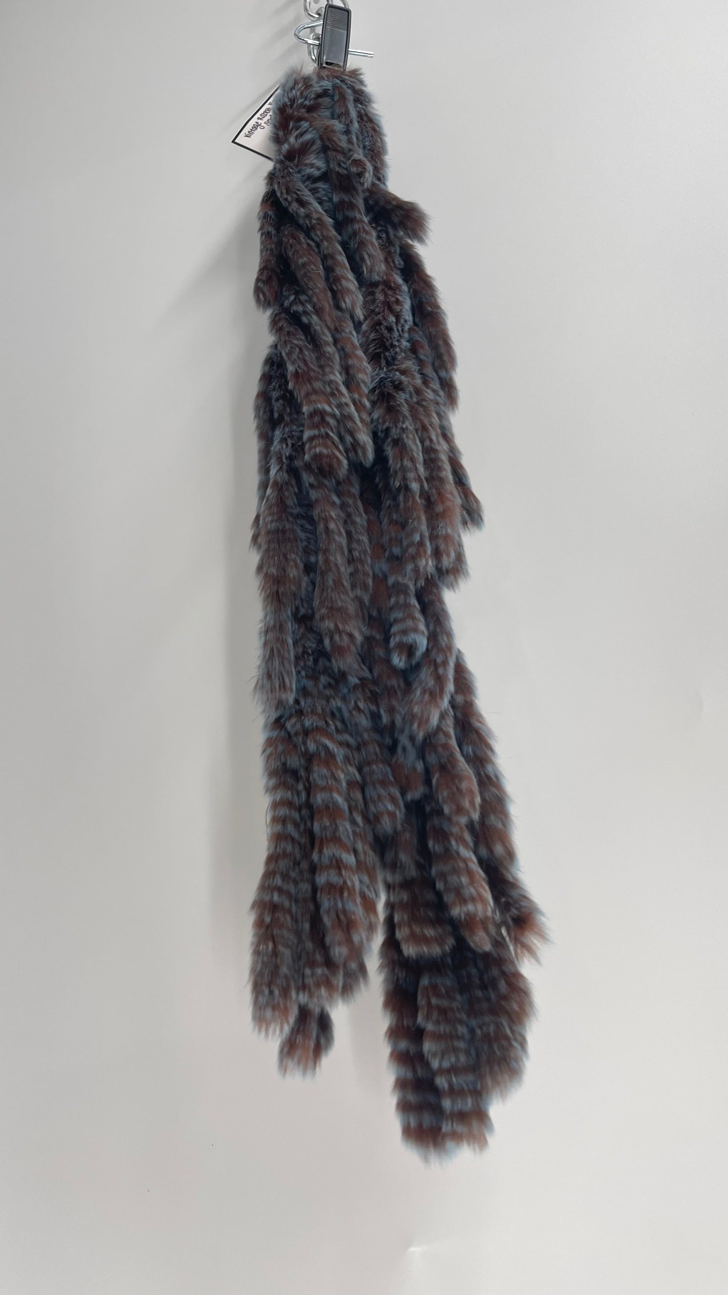 Vintage Brown and Blue Tiered Rabbit Fur Scarf