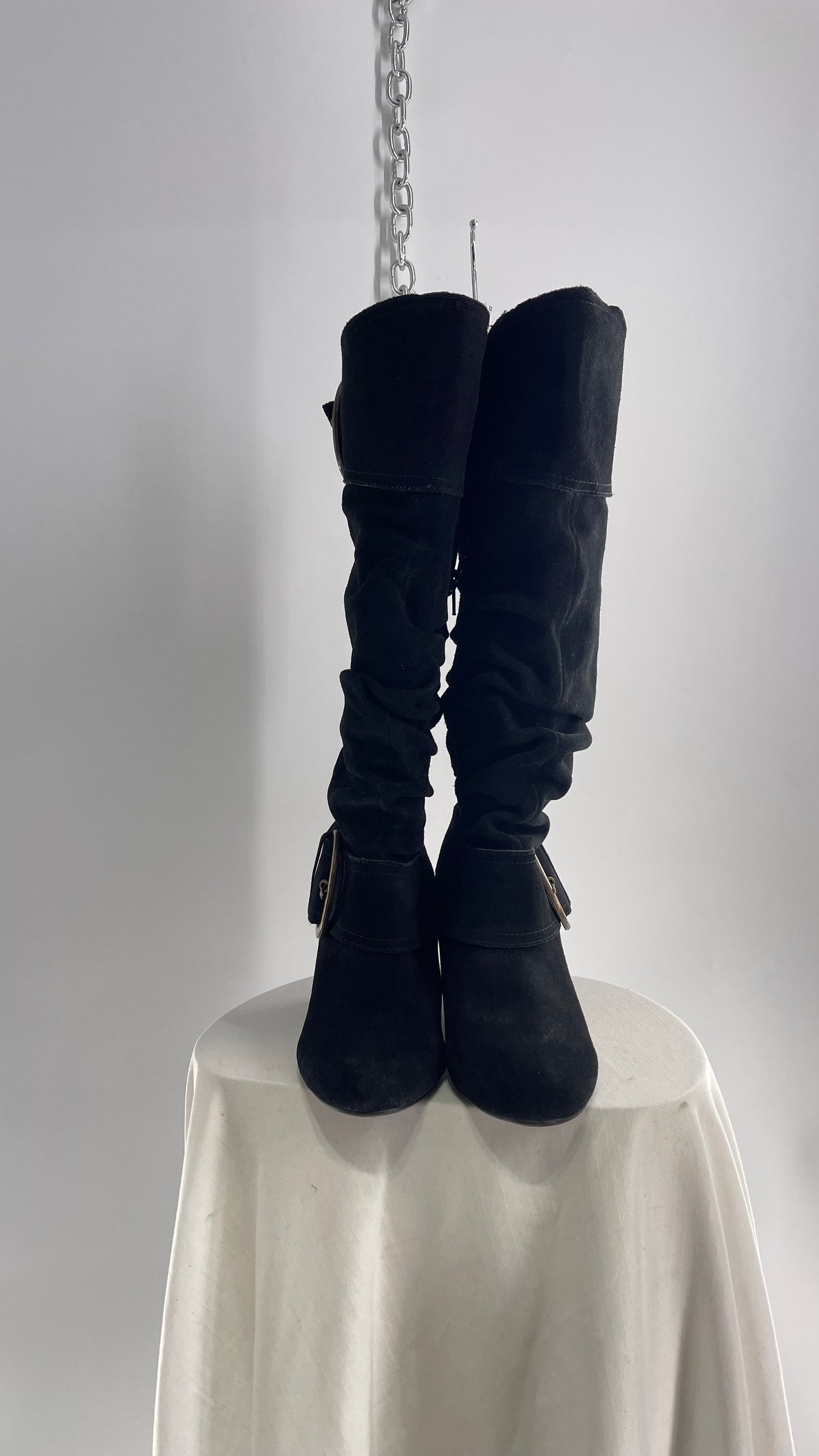 Naughty Monkey Black Suede Wedge Boot with Gold Buckle (7)