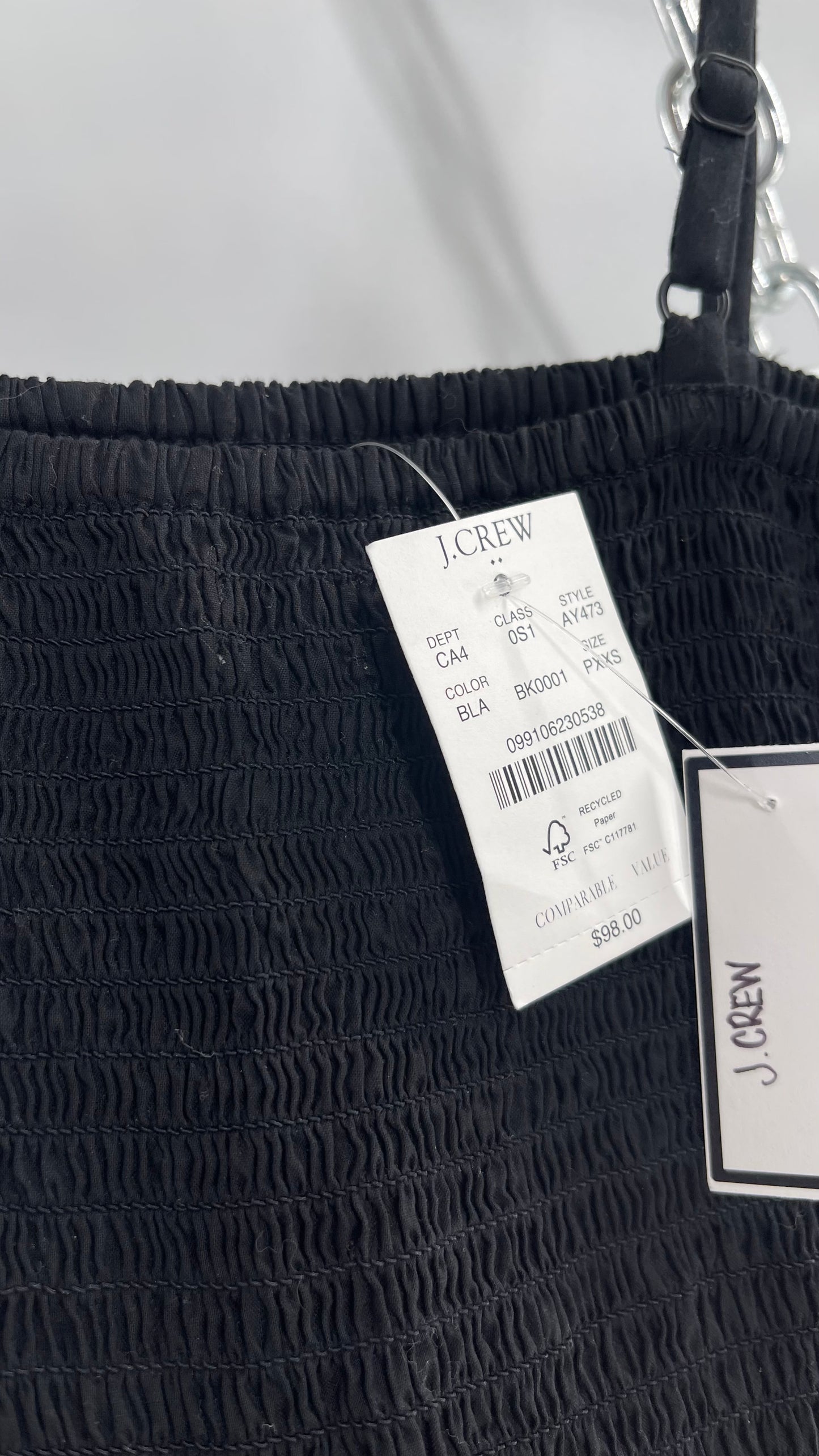 J CREW (XXS) Black Cotton Tiered Maxi Dress with Smocked Bust/Bodice